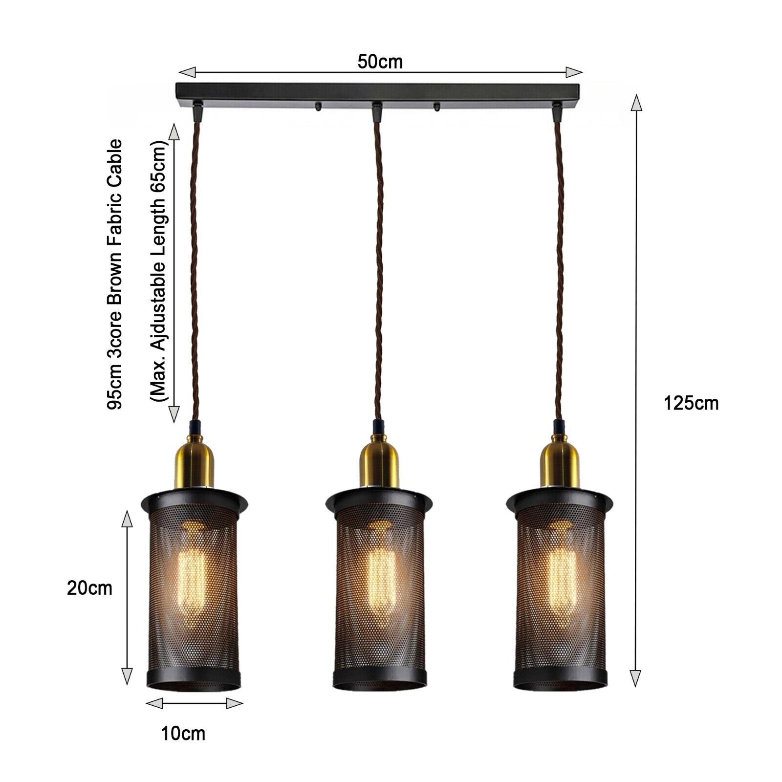 Industrial Vintage Retro Metal 3 Head Pendant Ceiling Lampshade