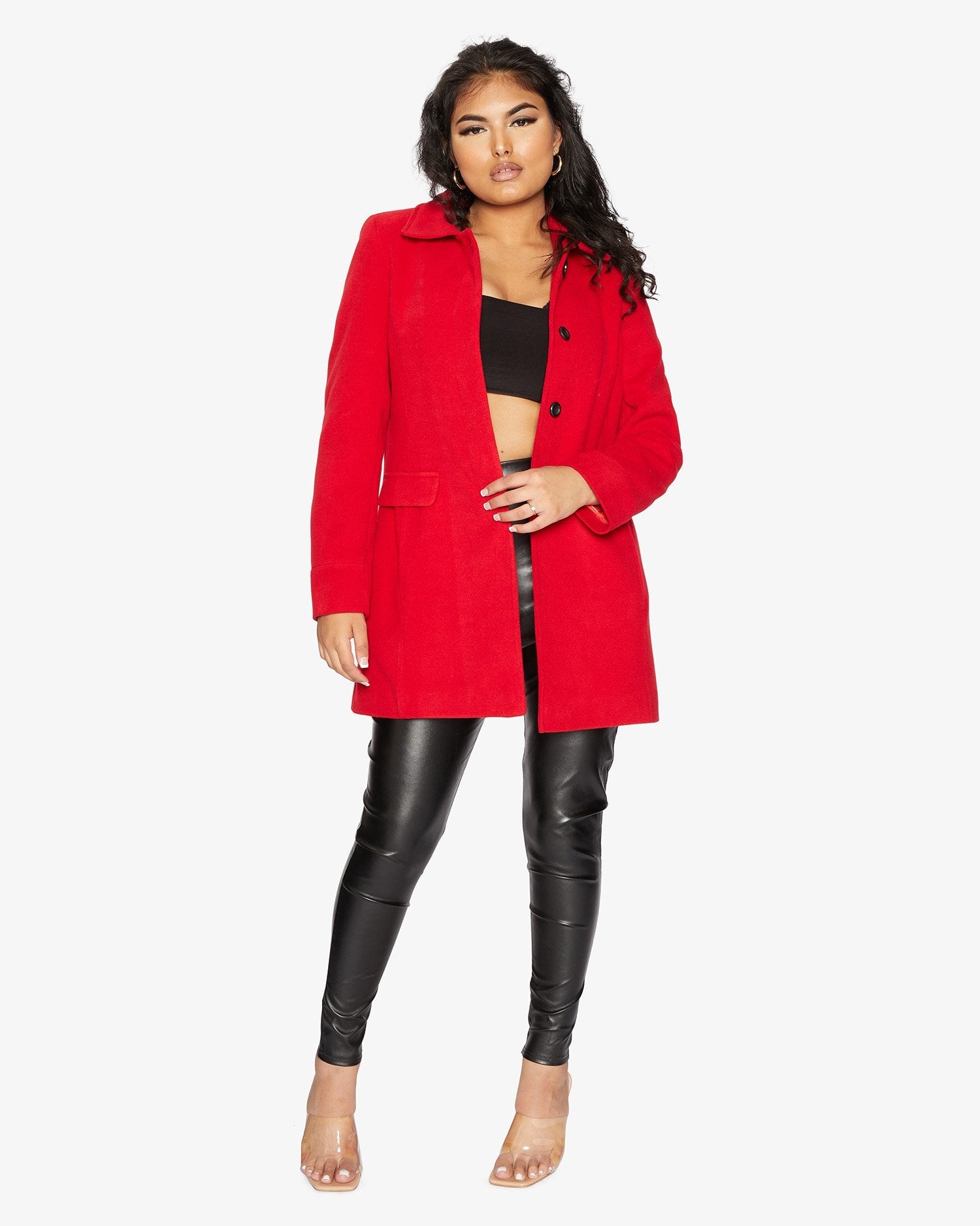 Womens Wool Blend Hip Length Covert Coat