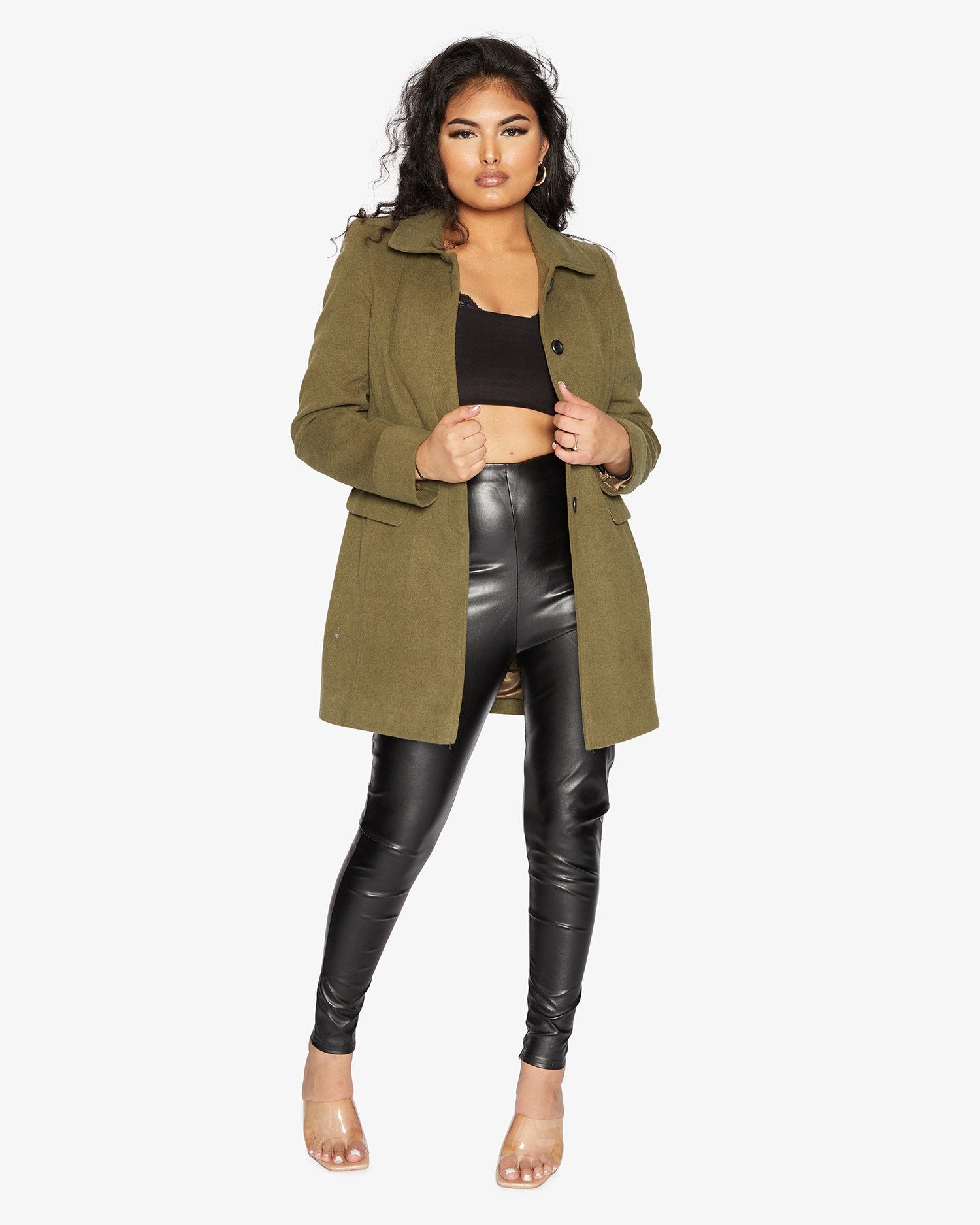 Womens Wool Blend Hip Length Covert Coat