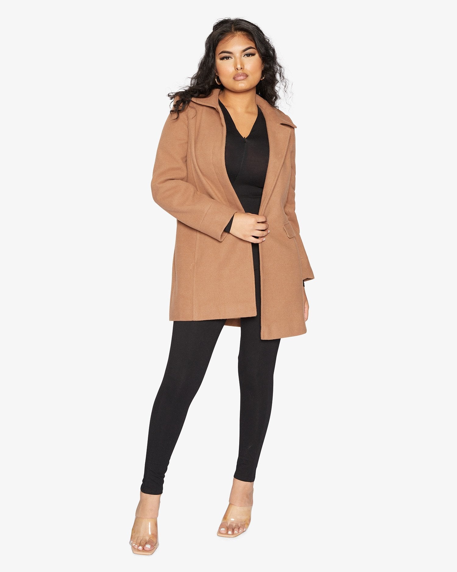 Womens Wool Blend Hip Length Covert Coat