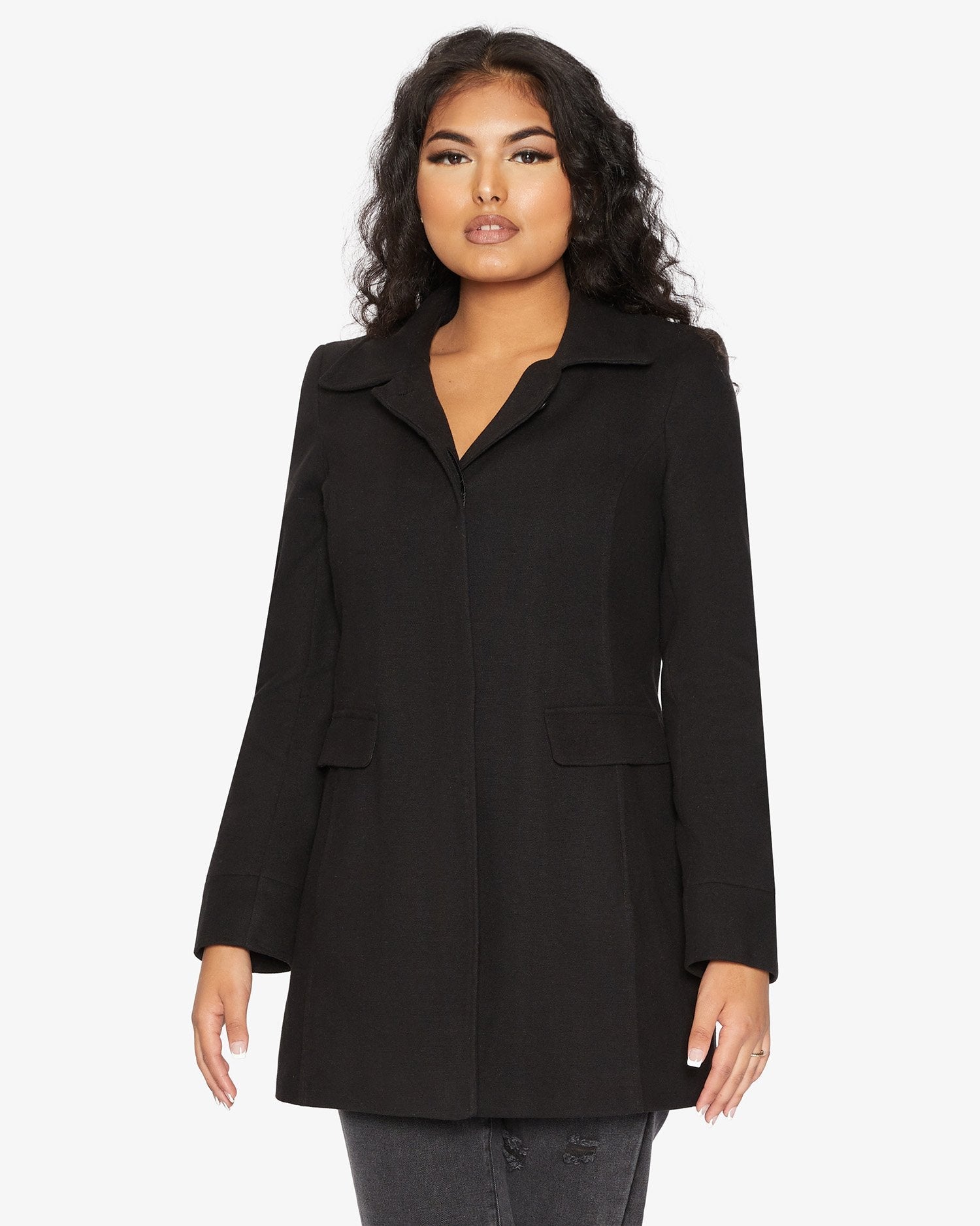 Womens Wool Blend Hip Length Covert Coat