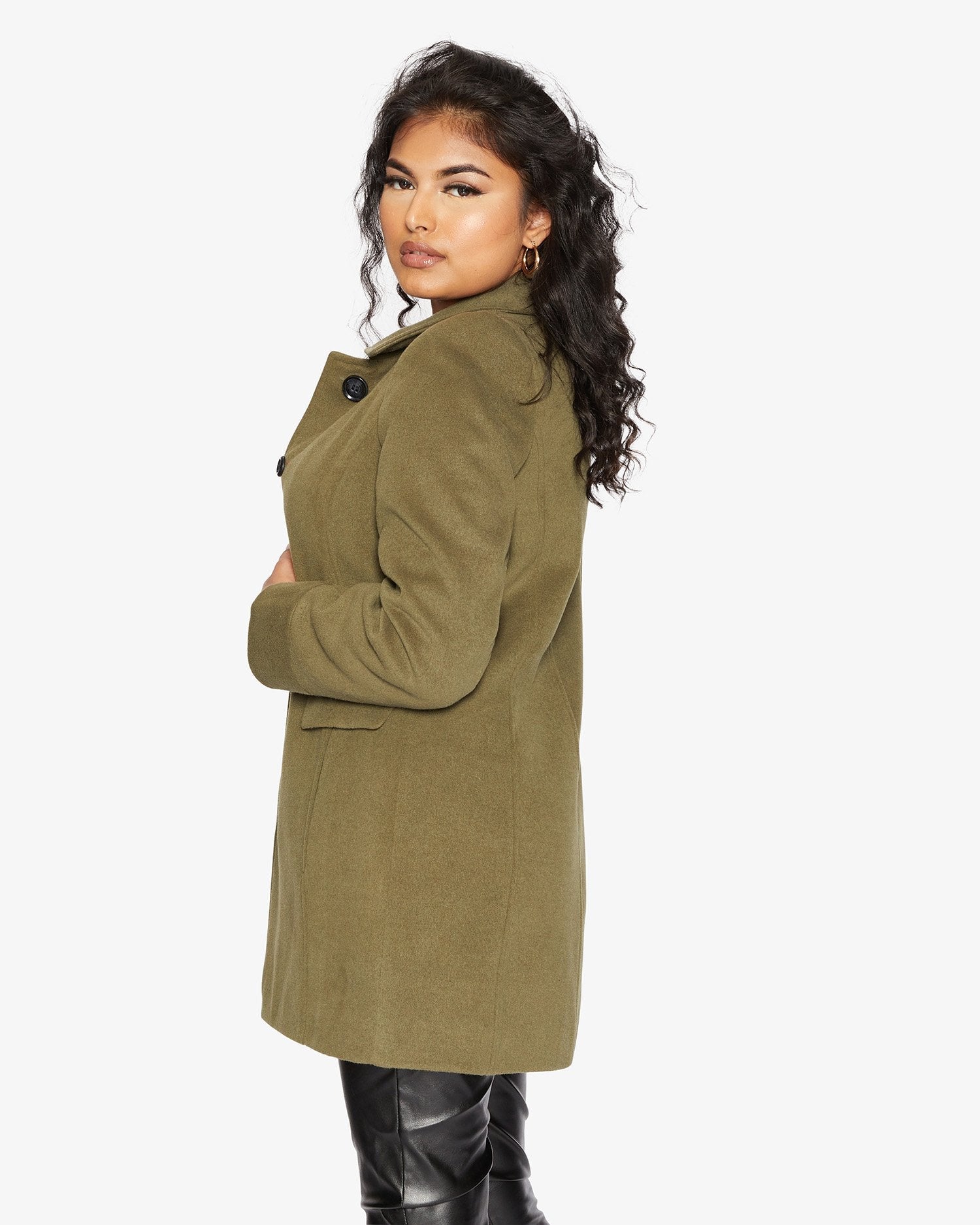 Womens Wool Blend Hip Length Covert Coat