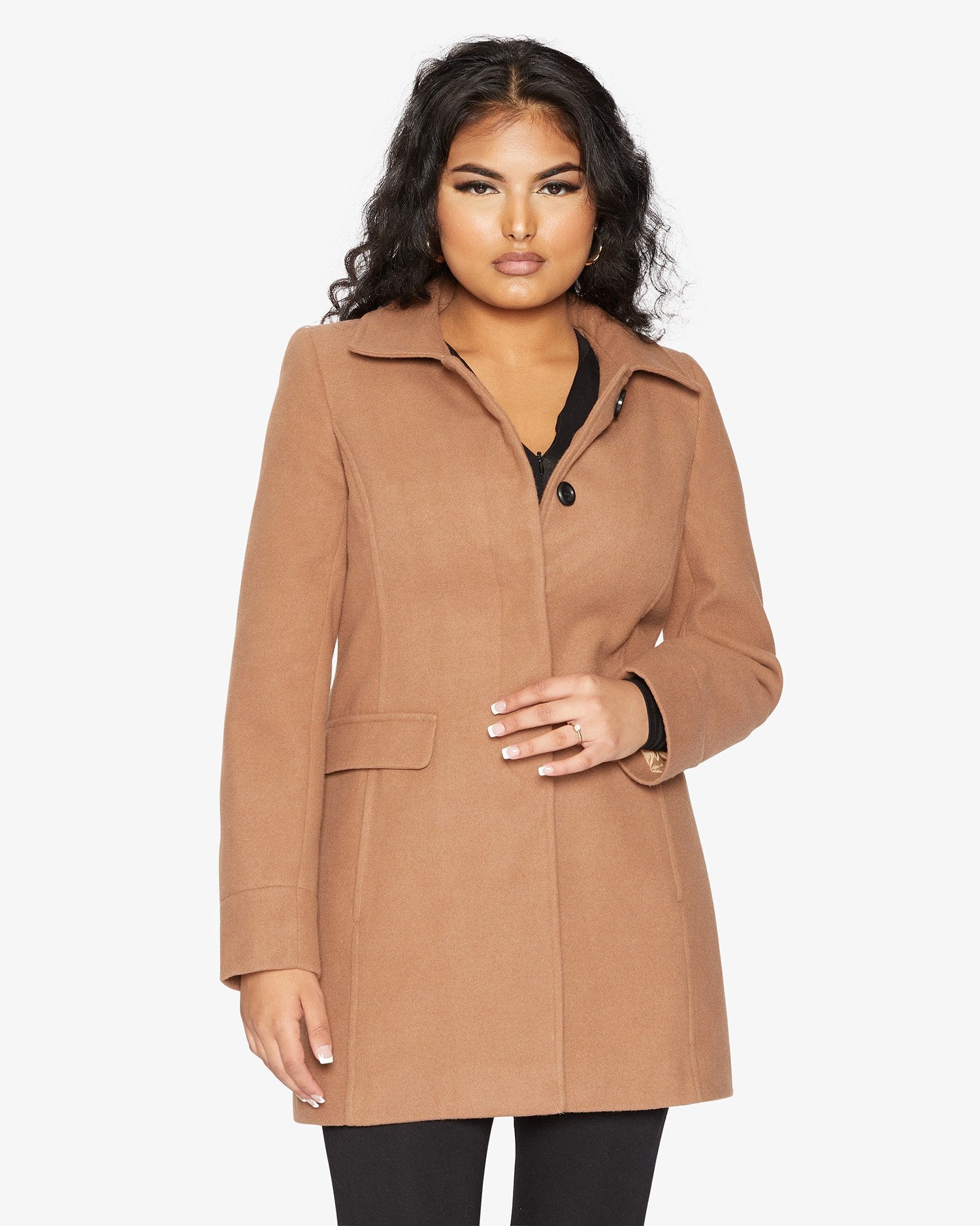 Womens Wool Blend Hip Length Covert Coat