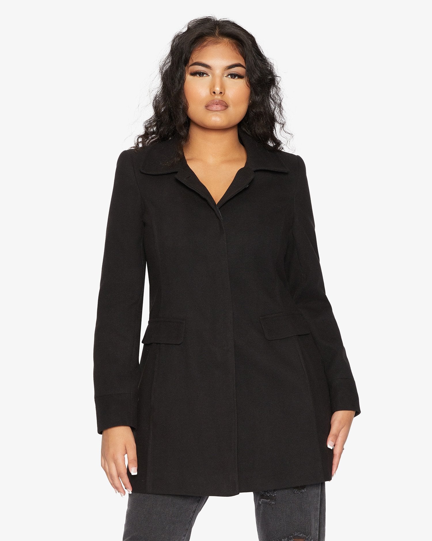 Womens Wool Blend Hip Length Covert Coat