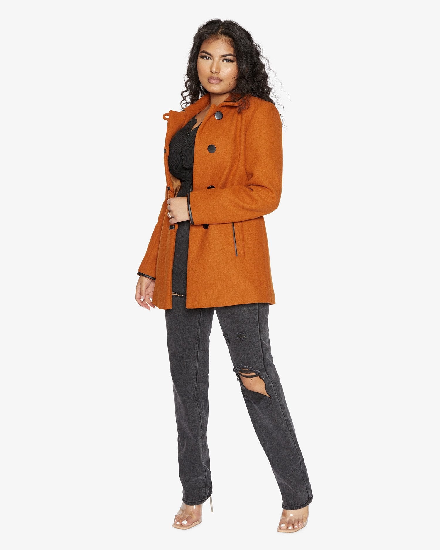 Wool Blend Contrast Trim Coat (1920)