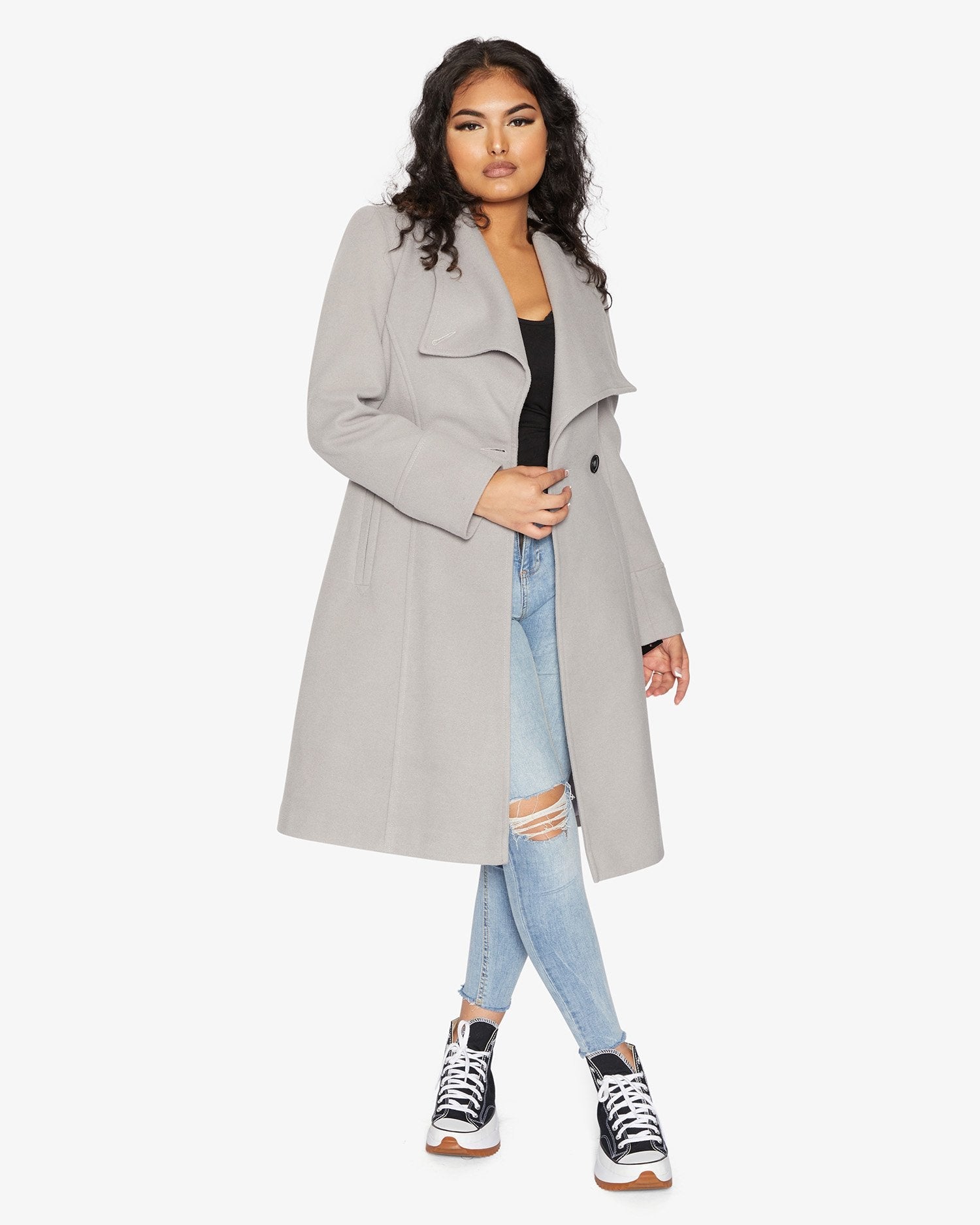 Waterfall Lapel Double Breasted Duster Coat