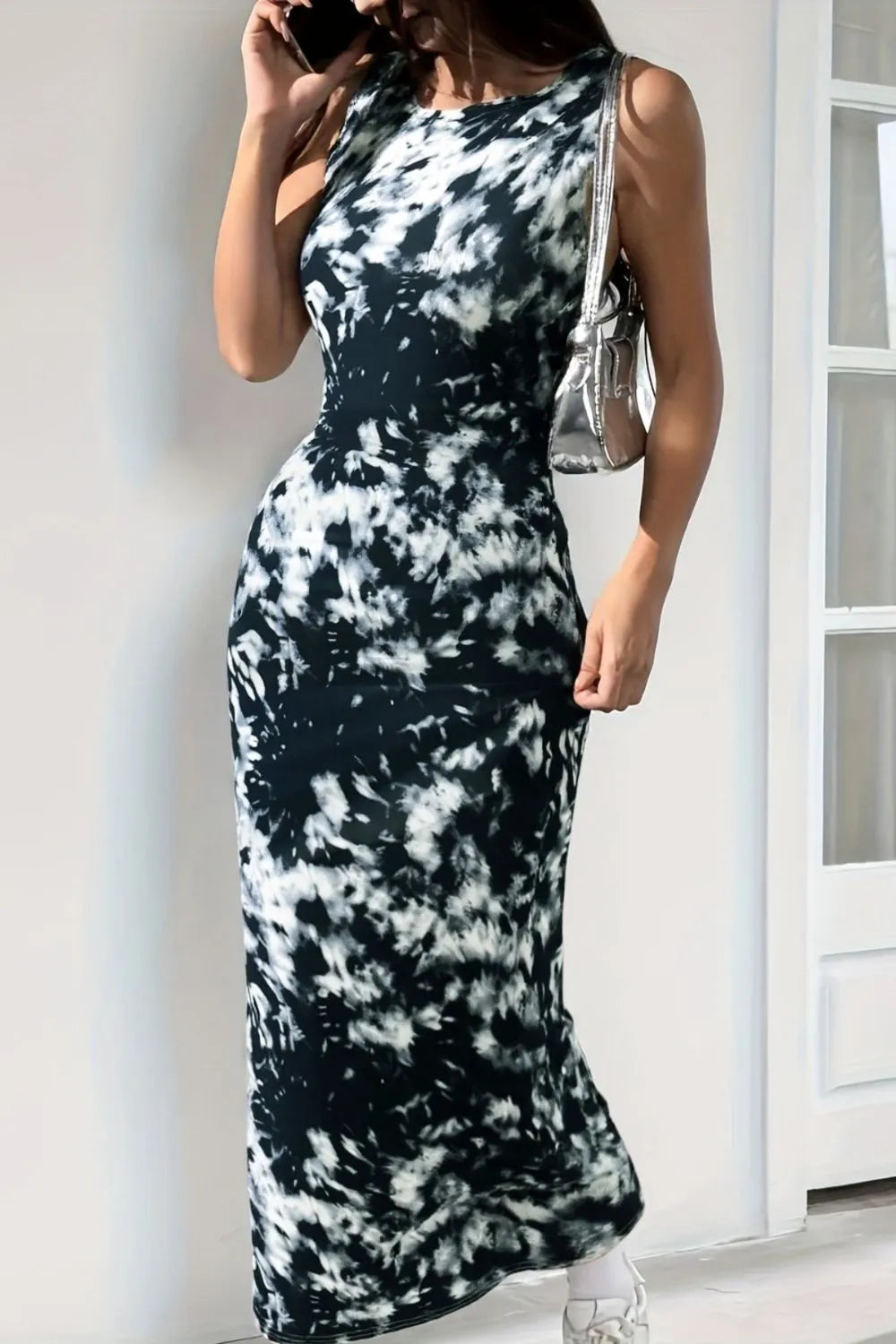 Sleeveless Tie Dye Bodycon Maxi Dress