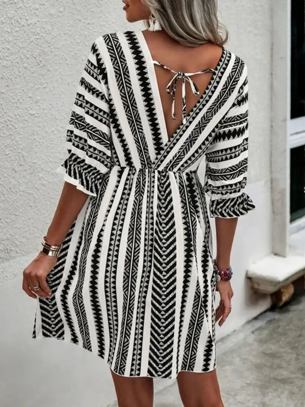 Geometric Print V-Neck Mini Dress