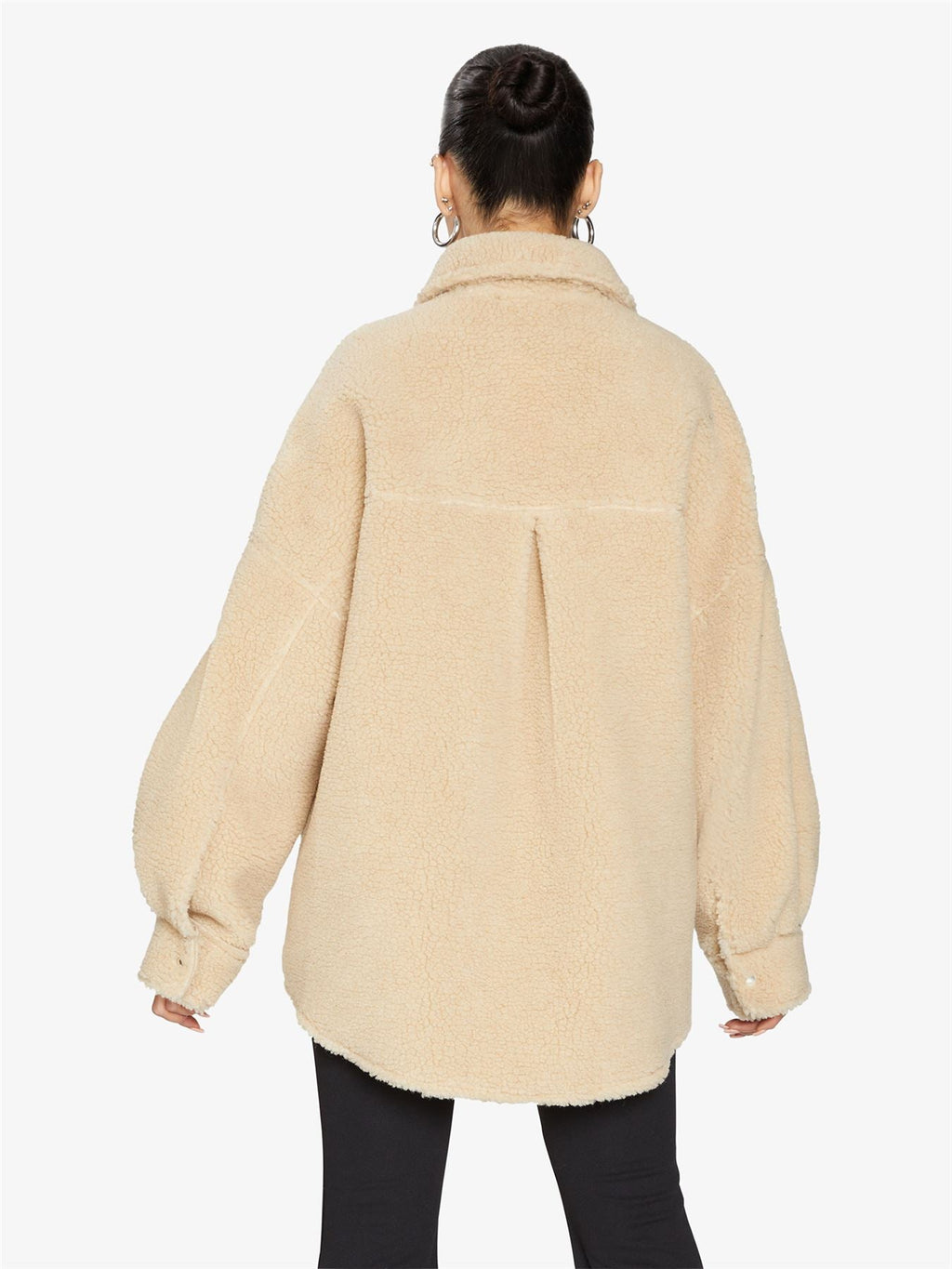 Oversized Borg Teddy Shacket with Patch Pockets