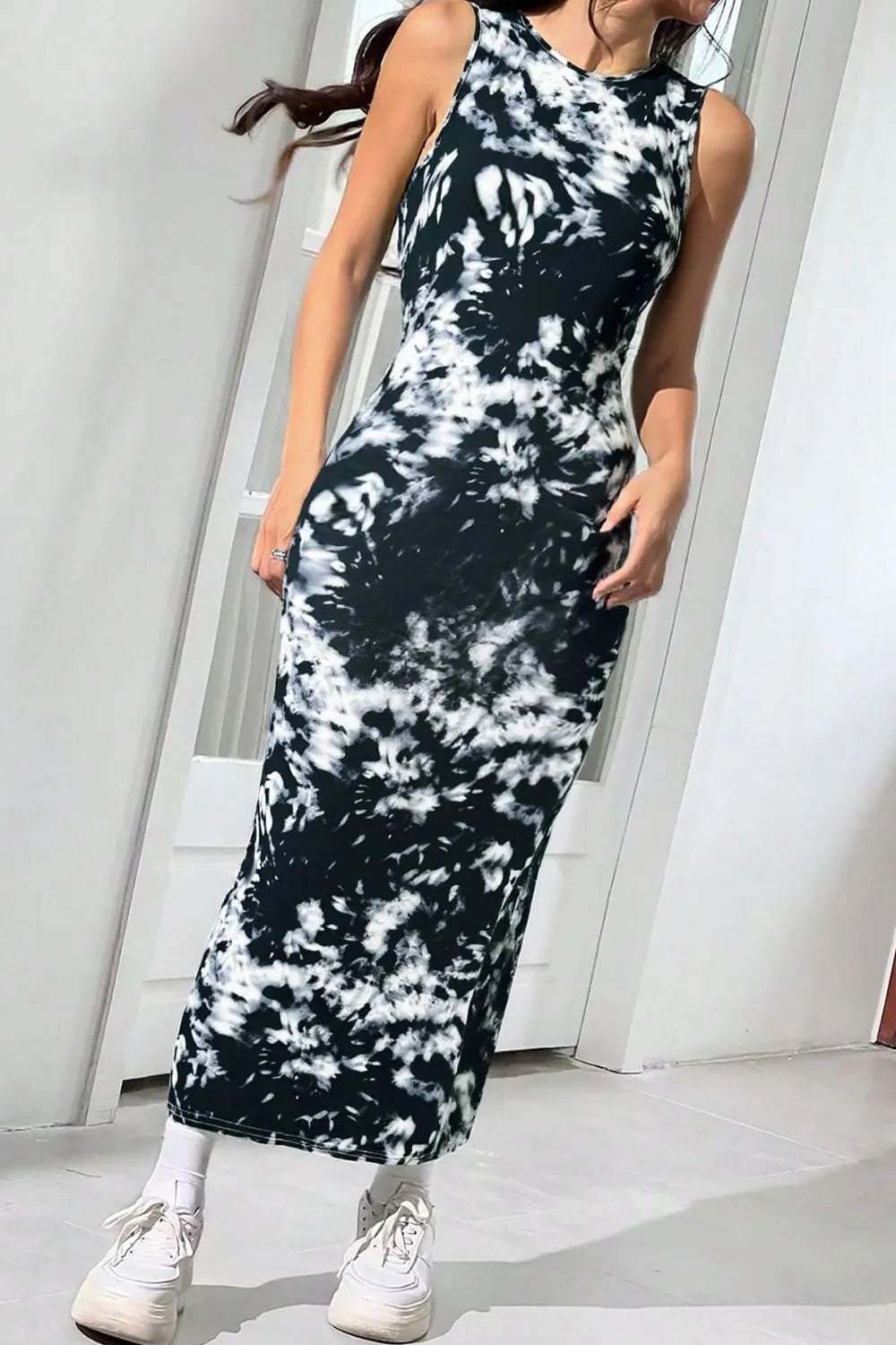 Sleeveless Tie Dye Bodycon Maxi Dress