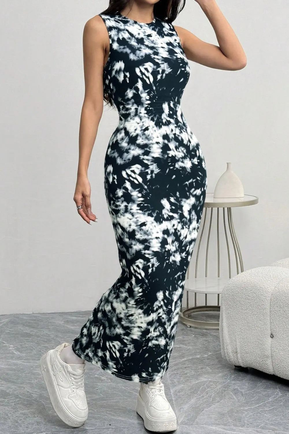 Sleeveless Tie Dye Bodycon Maxi Dress