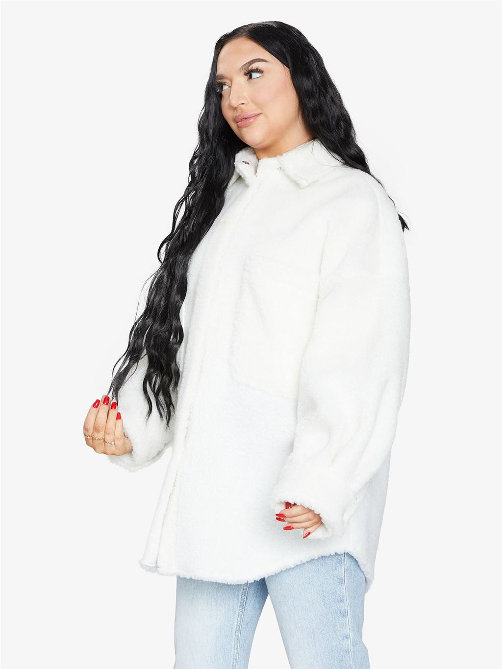 Oversized Borg Teddy Shacket with Patch Pockets