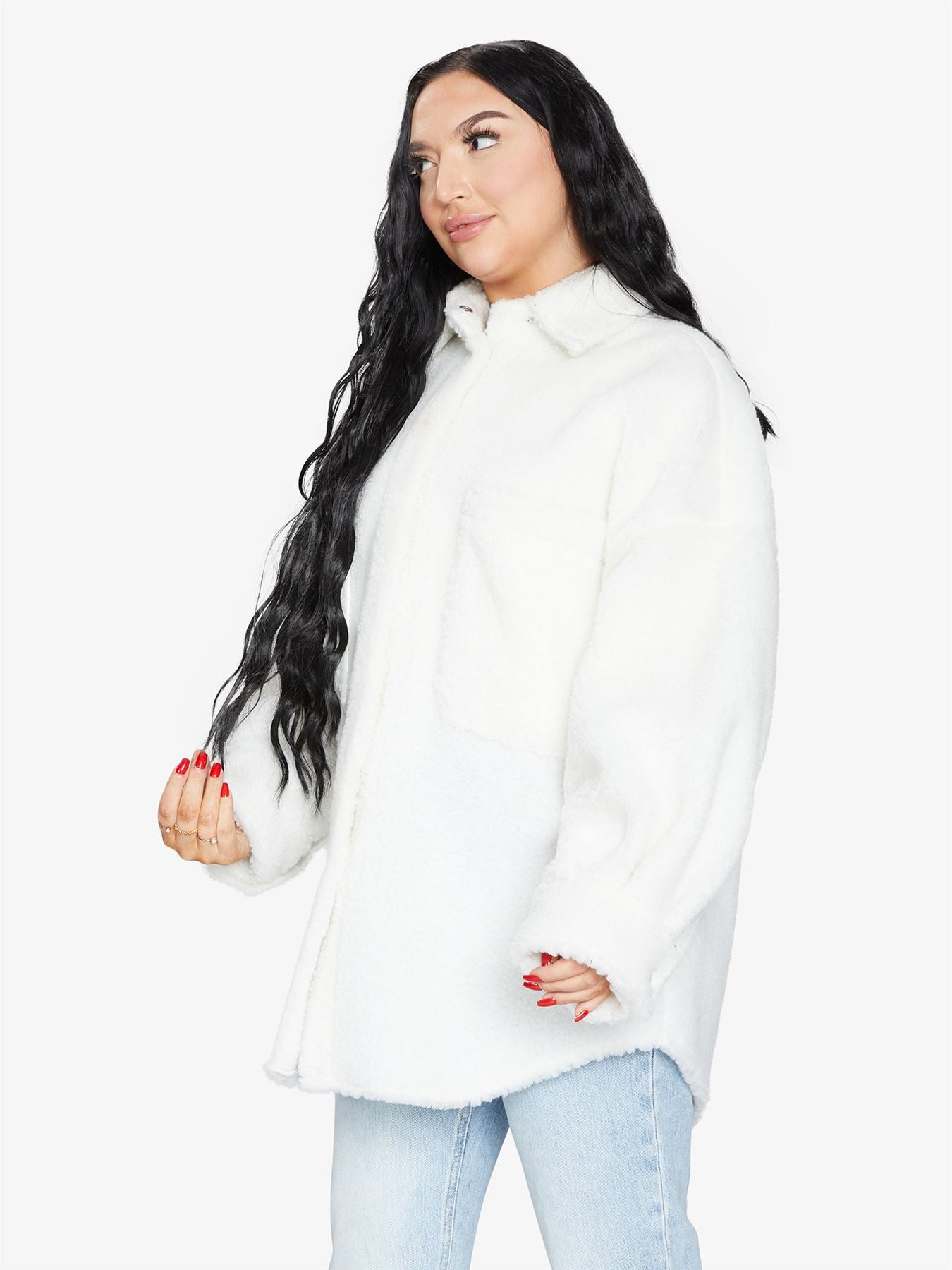 Oversized Borg Teddy Shacket with Patch Pockets