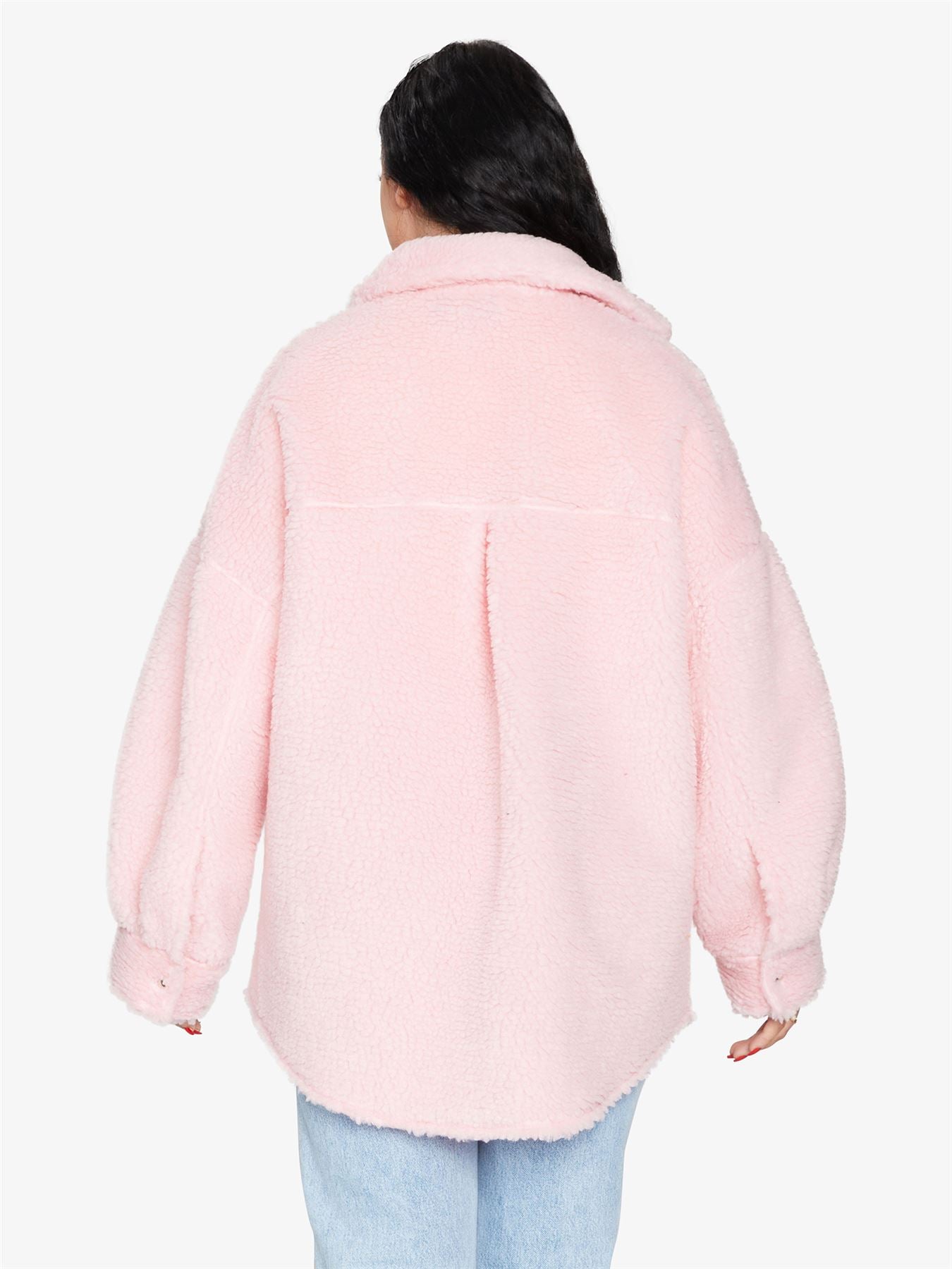 Oversized Borg Teddy Shacket with Patch Pockets