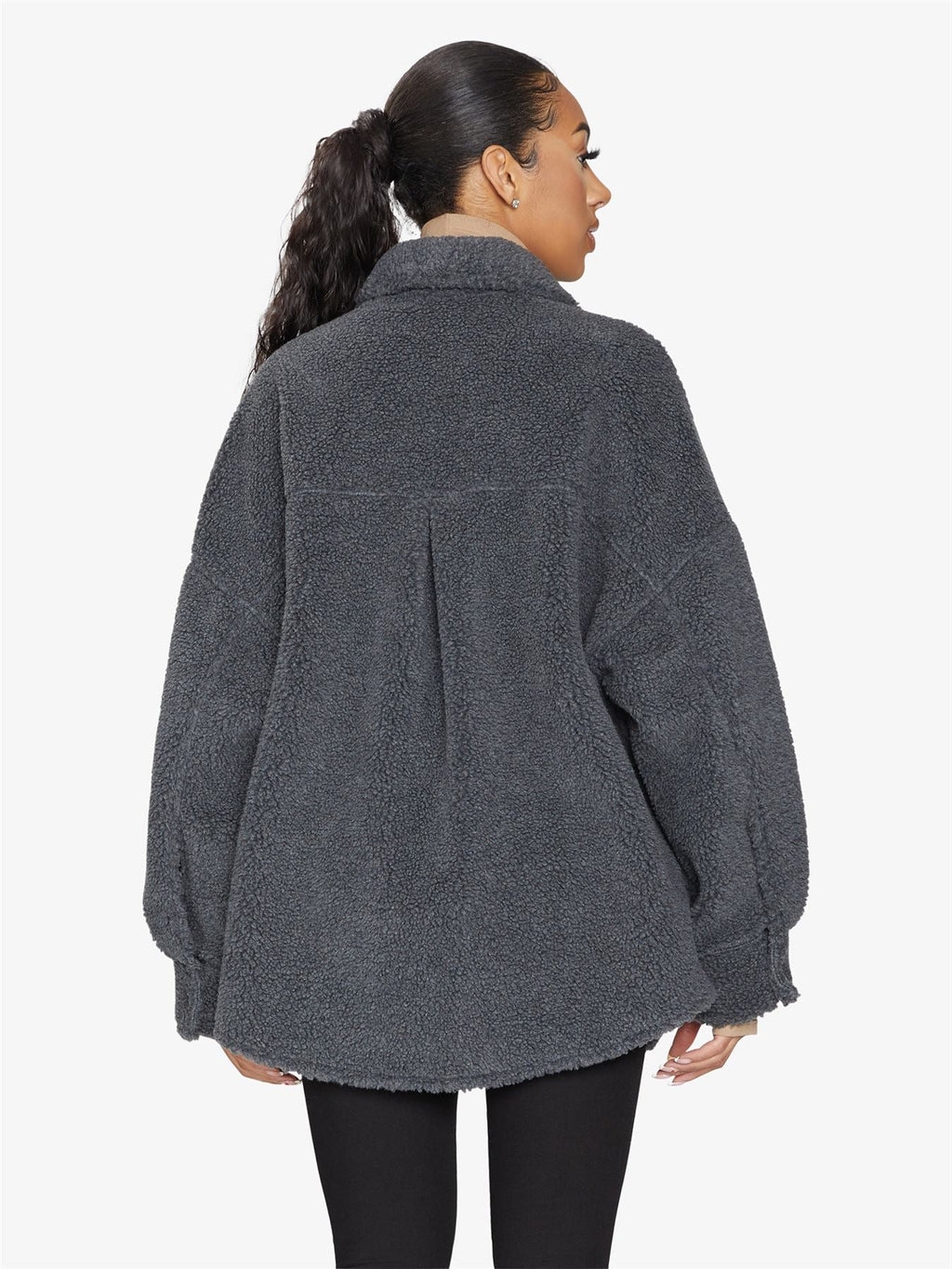 Oversized Borg Teddy Shacket with Patch Pockets