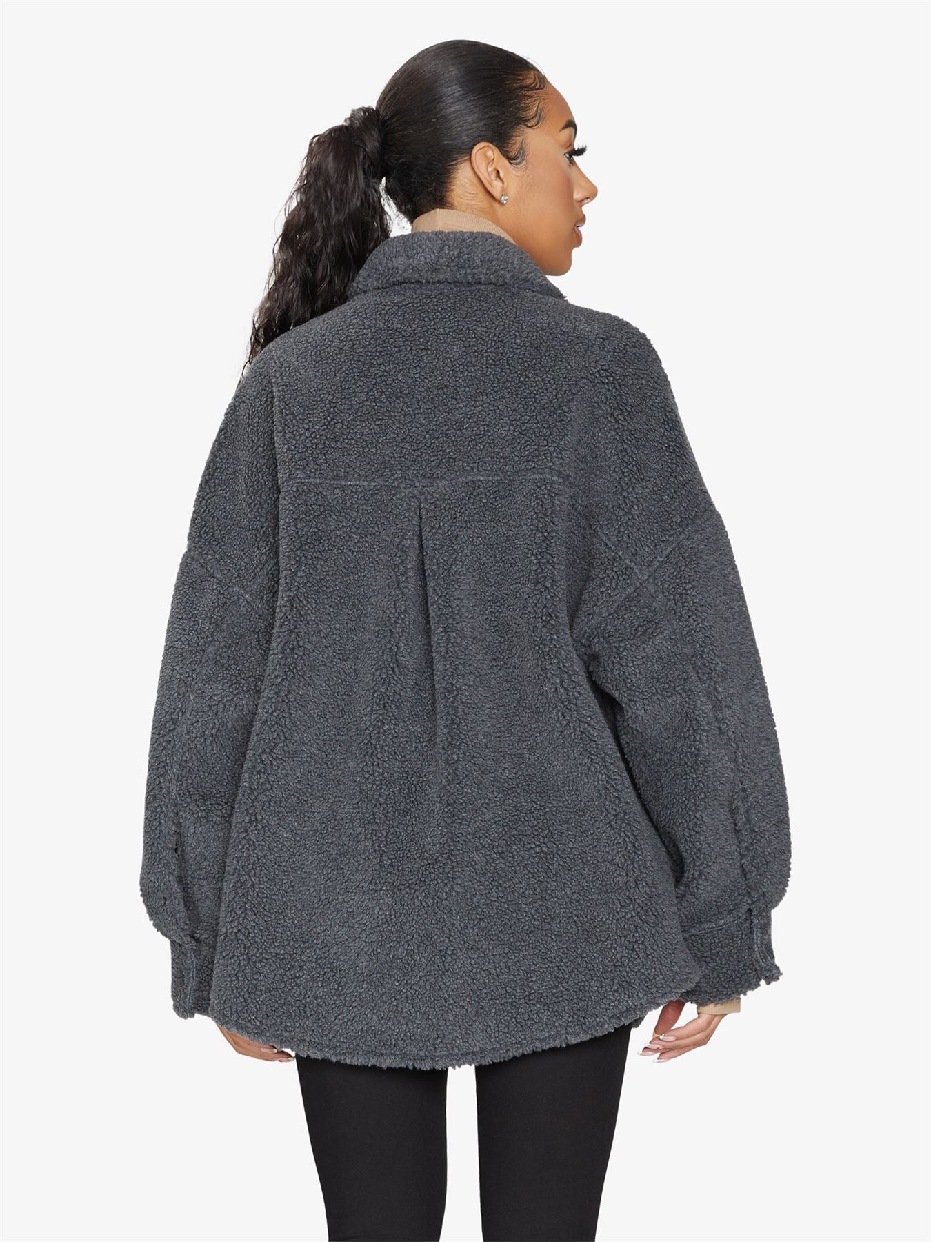 Oversized Borg Teddy Shacket with Patch Pockets