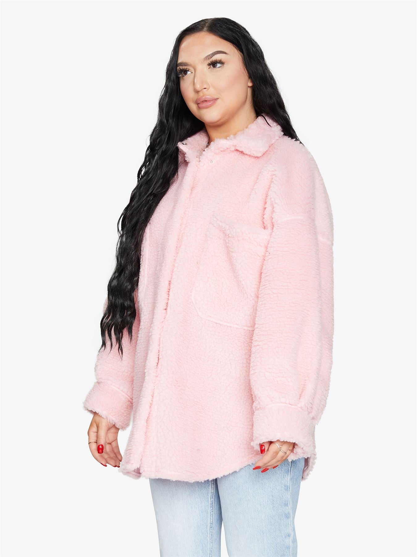Oversized Borg Teddy Shacket with Patch Pockets