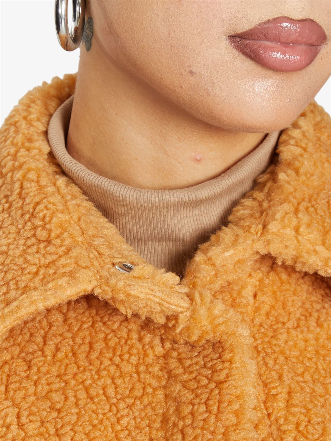 Oversized Borg Teddy Shacket with Patch Pockets