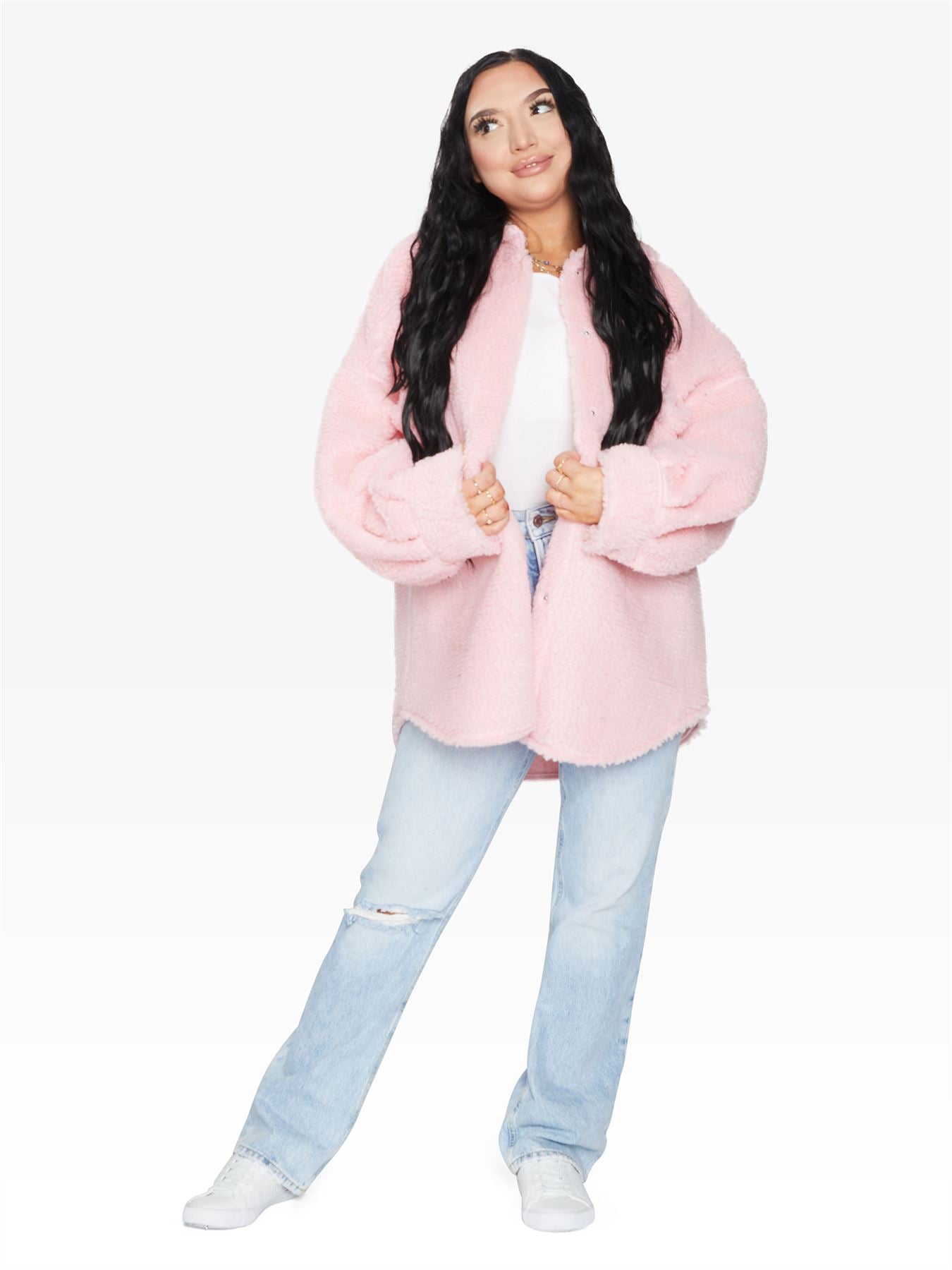 Oversized Borg Teddy Shacket with Patch Pockets