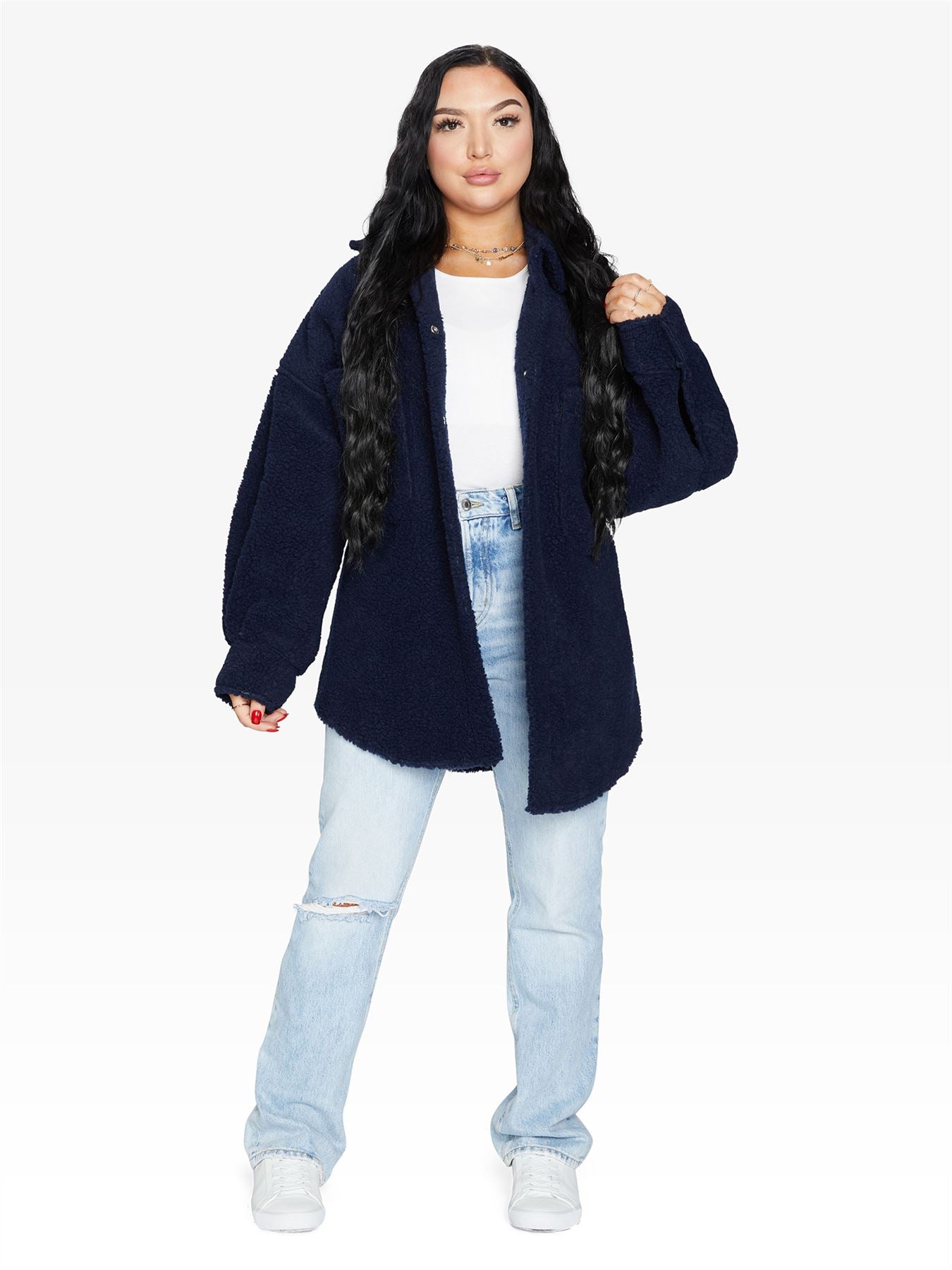 Oversized Borg Teddy Shacket with Patch Pockets
