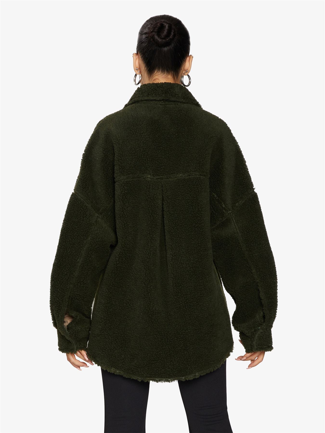 Oversized Borg Teddy Shacket with Patch Pockets