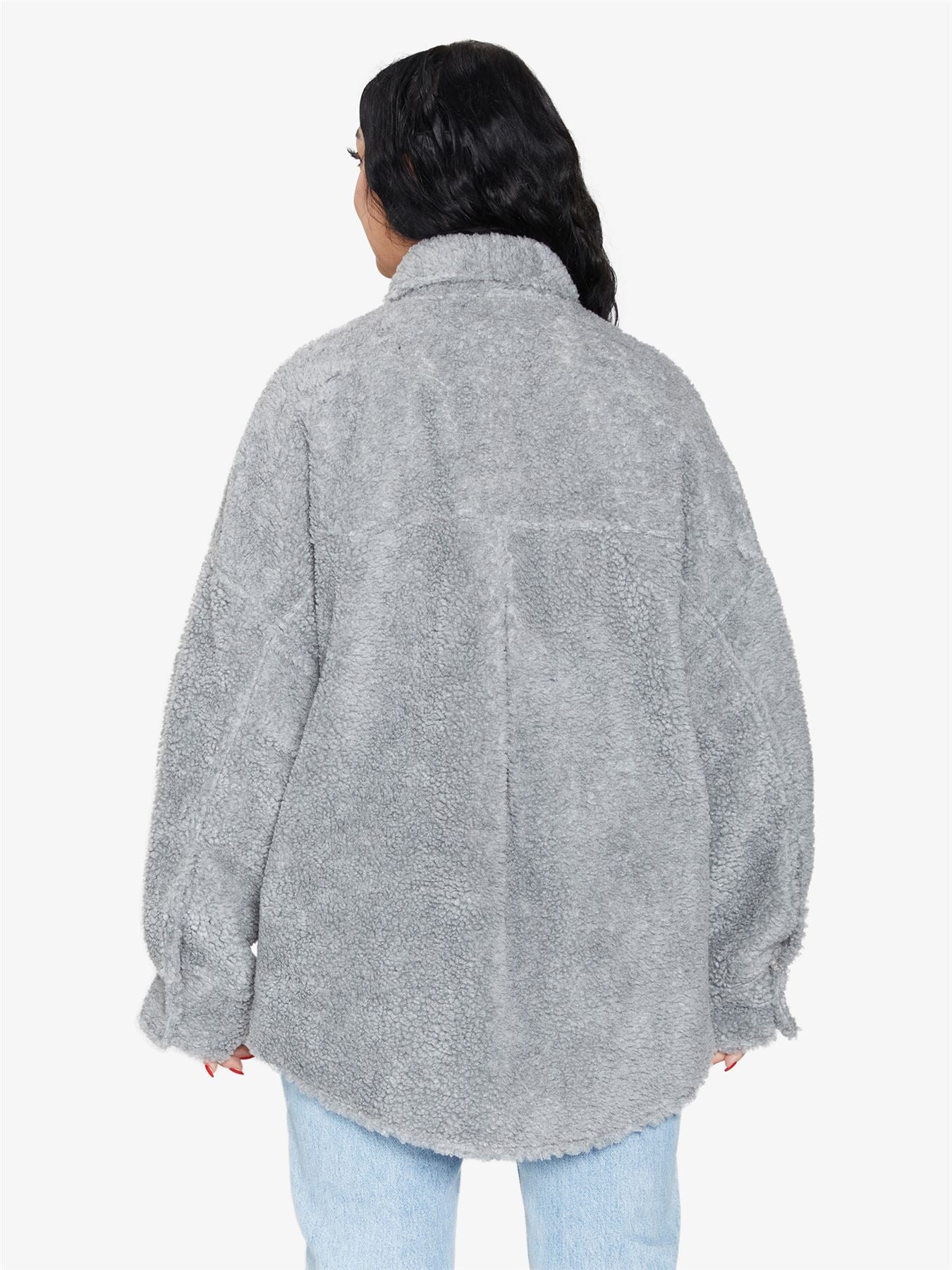 Oversized Borg Teddy Shacket with Patch Pockets