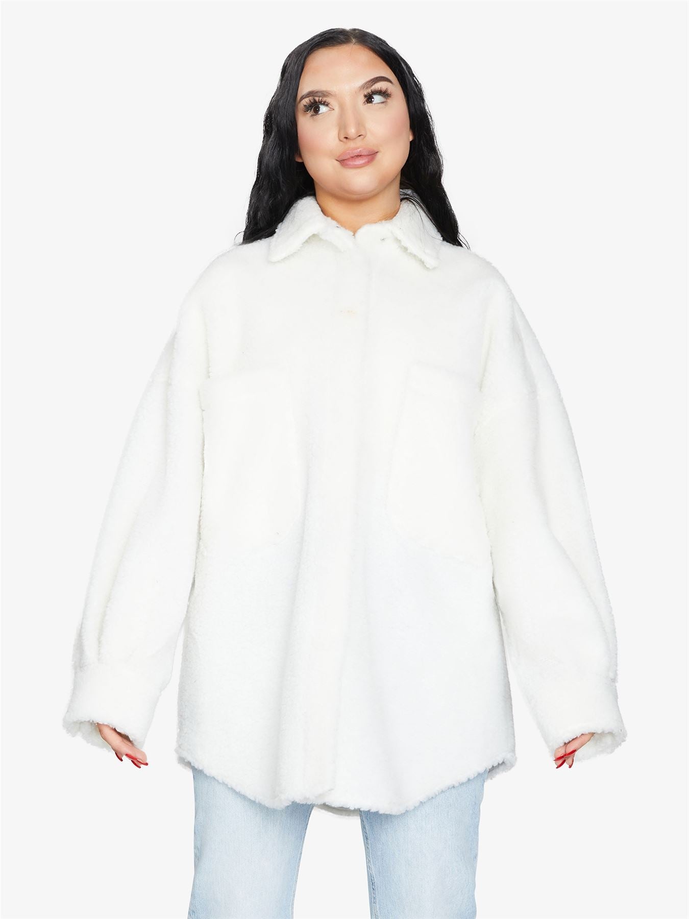 Oversized Borg Teddy Shacket with Patch Pockets