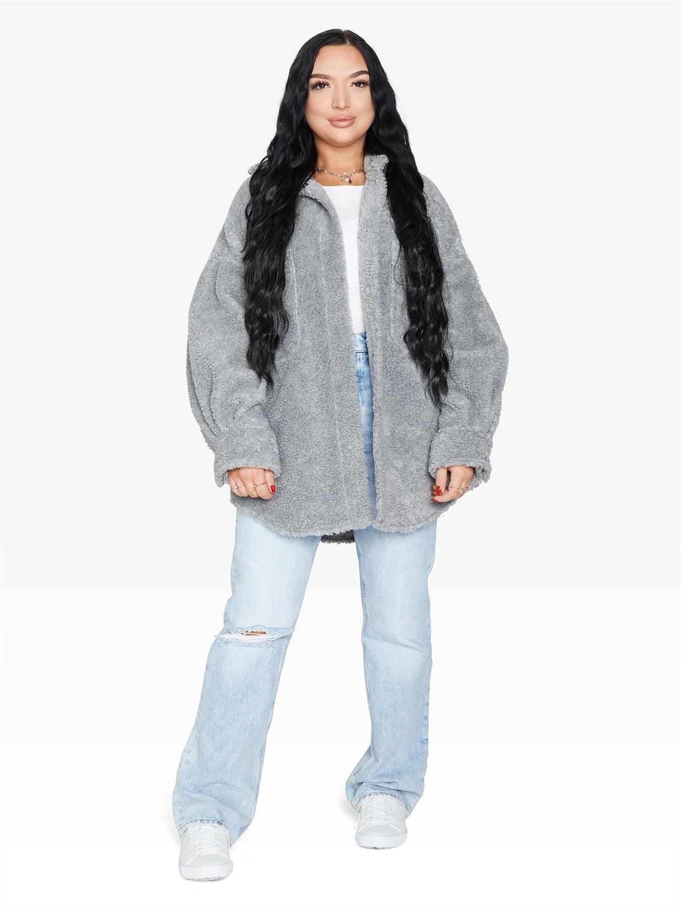 Oversized Borg Teddy Shacket with Patch Pockets