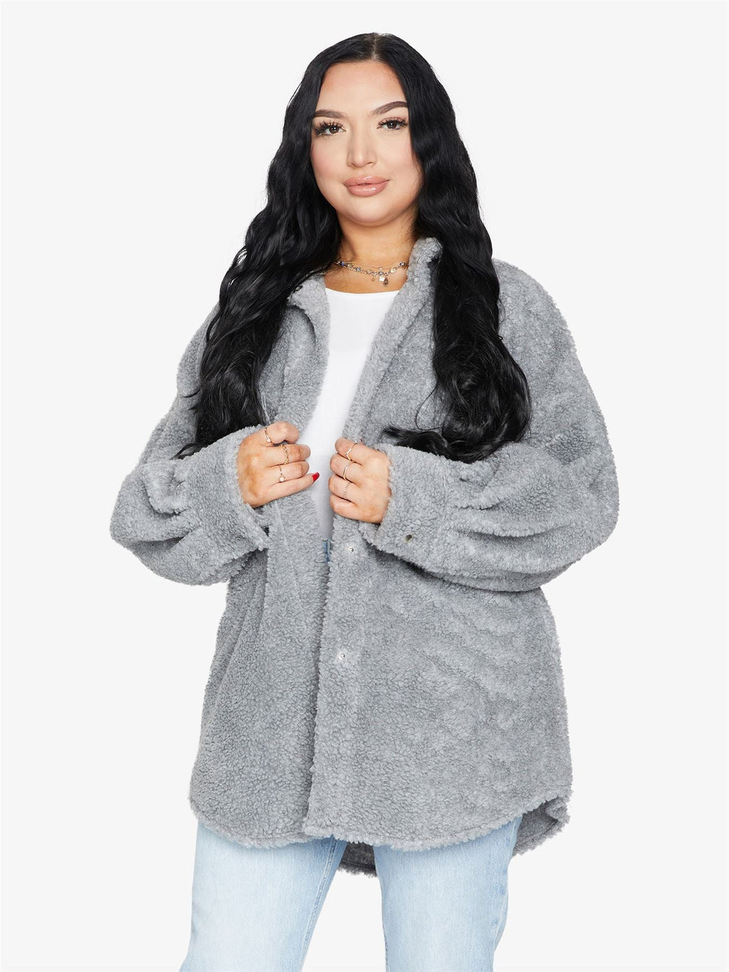 Oversized Borg Teddy Shacket with Patch Pockets