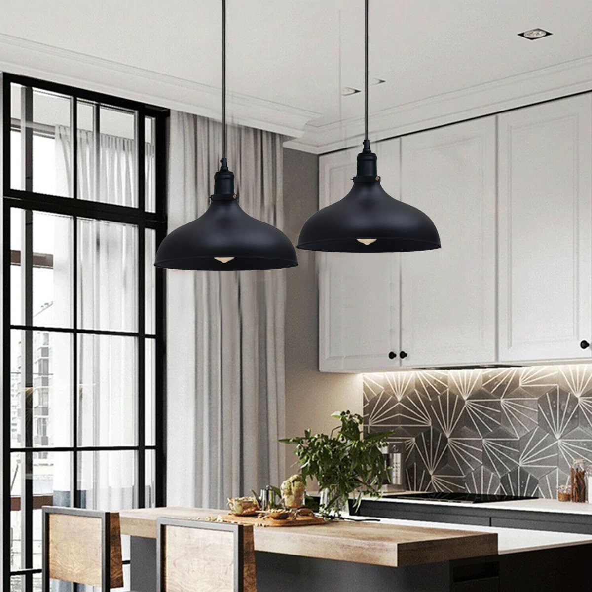Black Industrial Retro Ceiling Pendant Light~1478