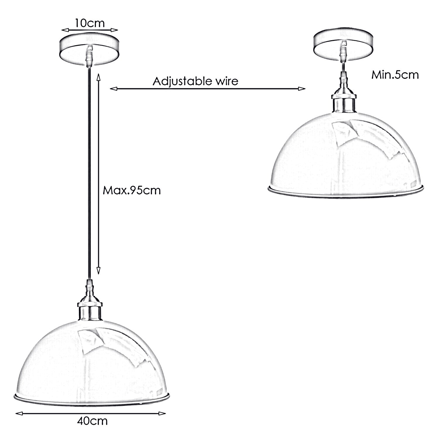 Modern Large Ceiling Black Metal Dome Pendant Light ~1845