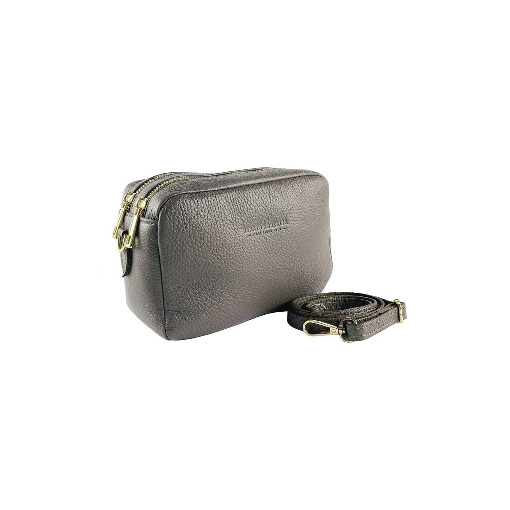 Women’s Crossbody Bag with Double Zipper in Genuine Leather – Made in Italy