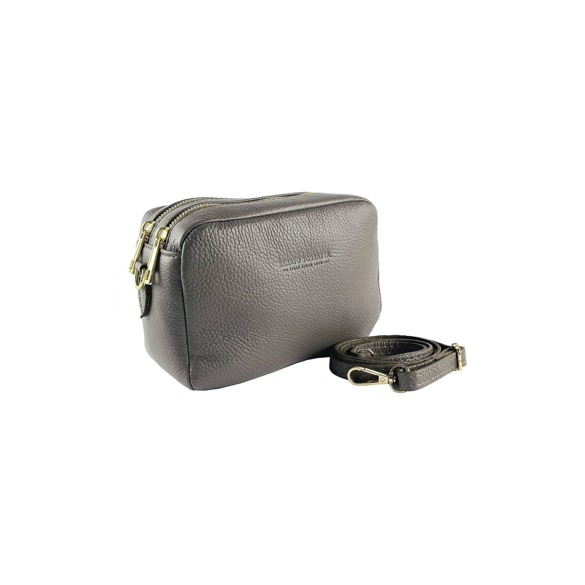 Women’s Crossbody Bag with Double Zipper in Genuine Leather – Made in Italy