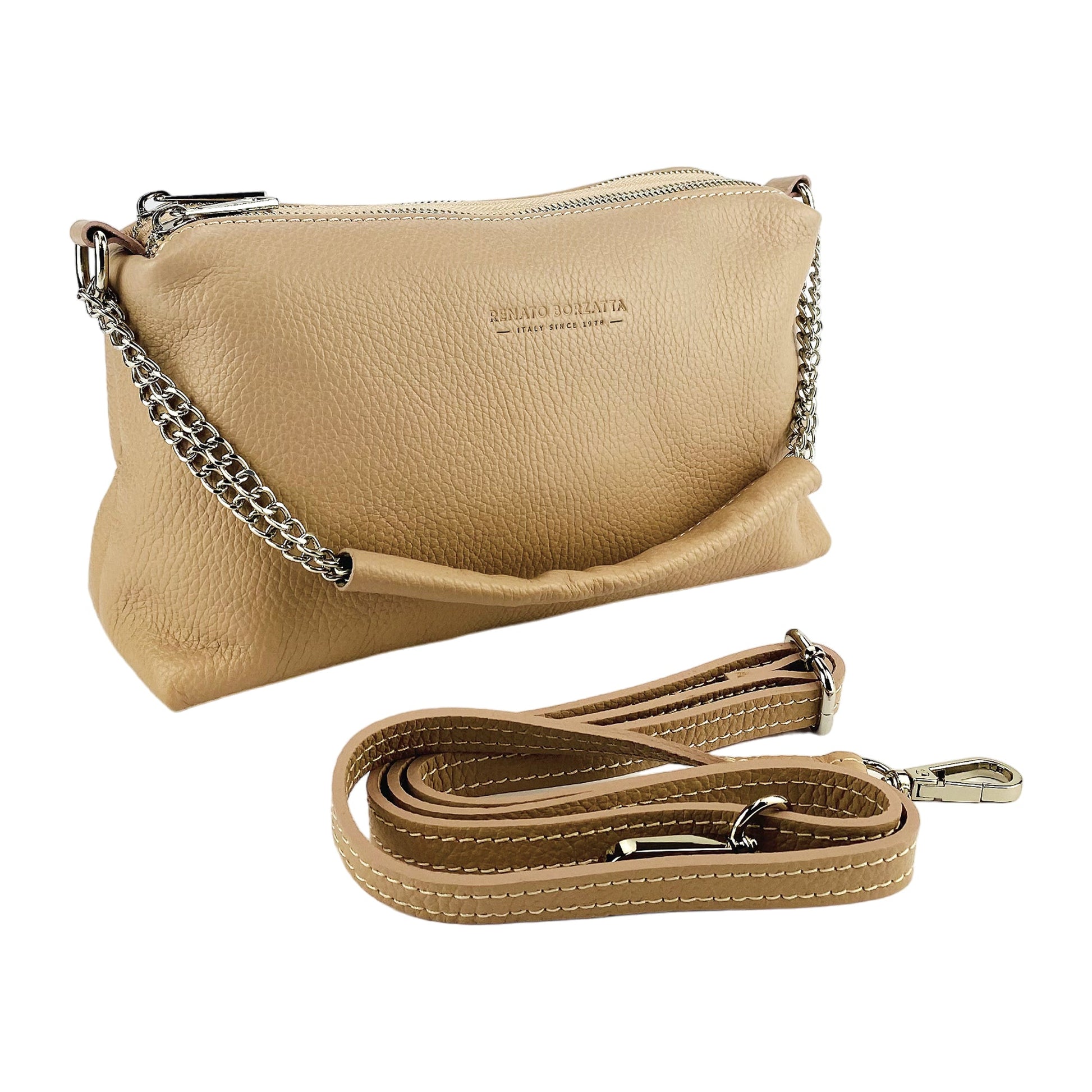 Women’s Handbag with Double Zipper in Genuine Leather – Made in Italy