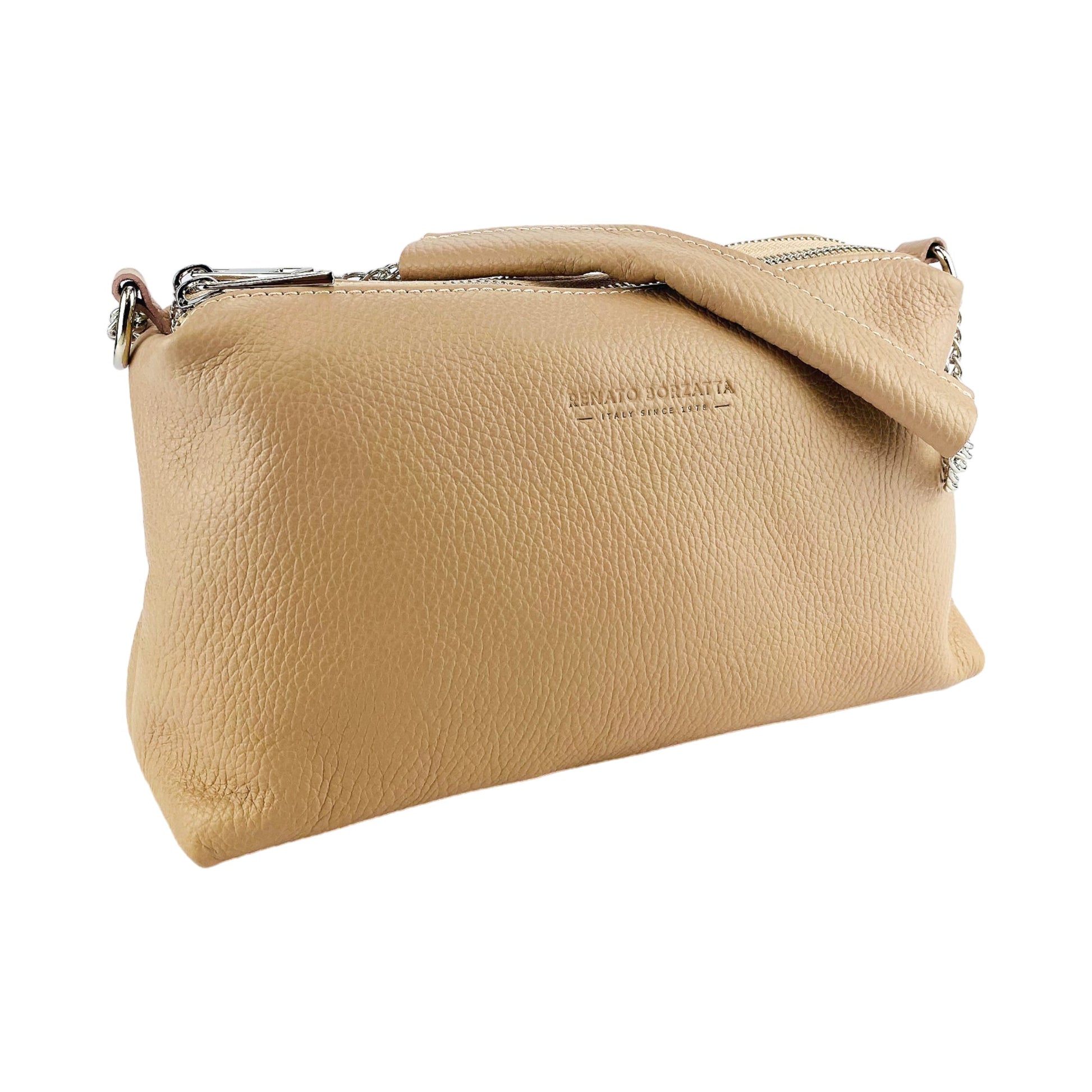 Women’s Handbag with Double Zipper in Genuine Leather – Made in Italy