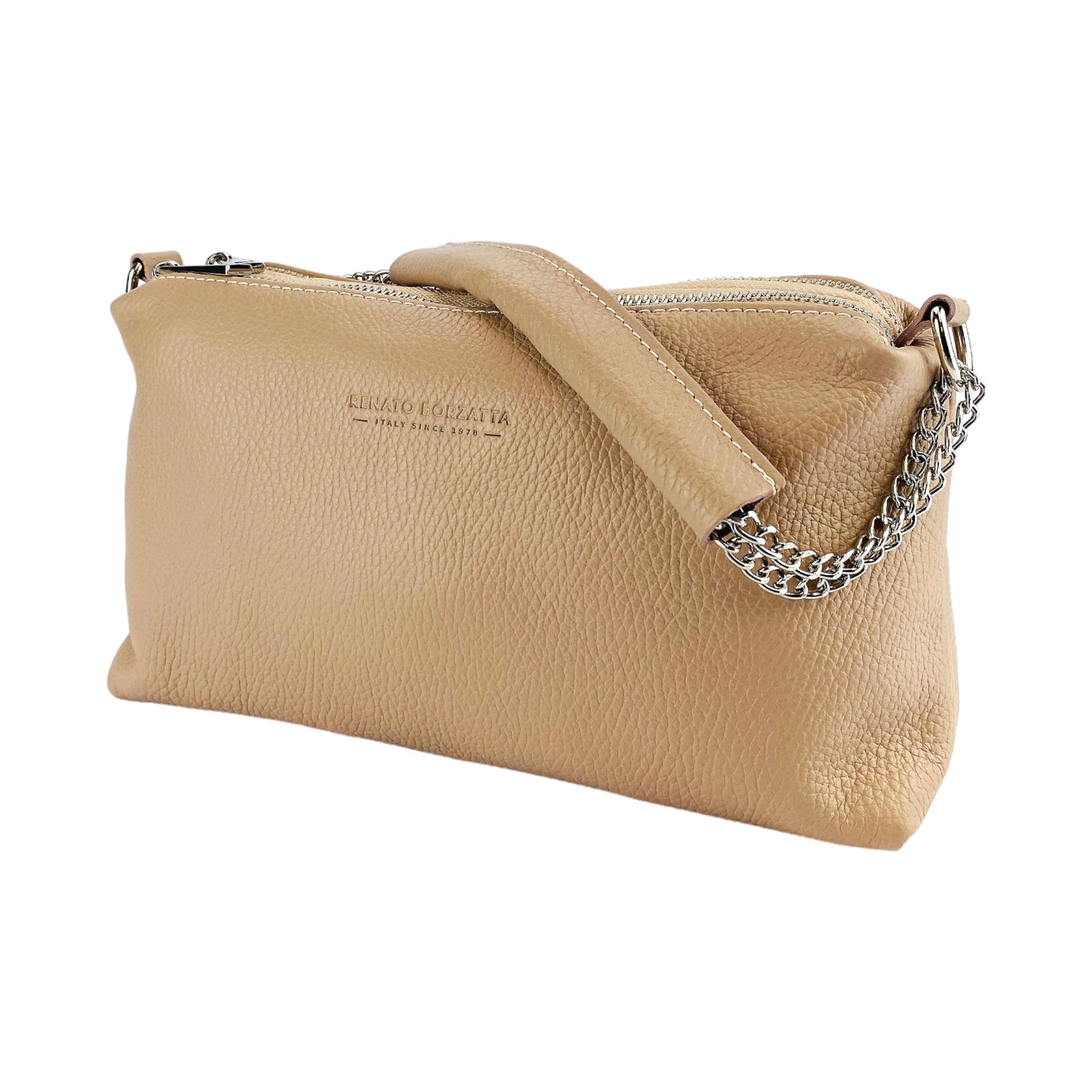 Women’s Handbag with Double Zipper in Genuine Leather – Made in Italy