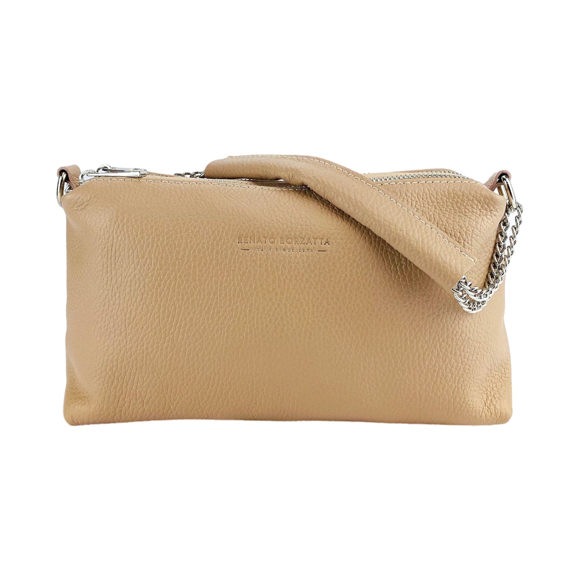 Women’s Handbag with Double Zipper in Genuine Leather – Made in Italy