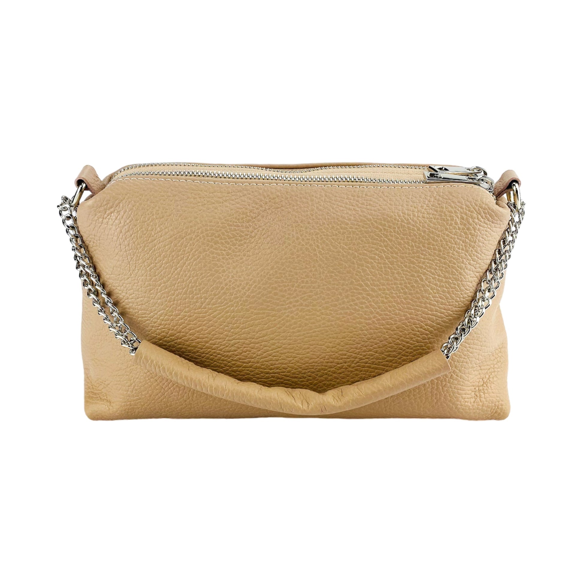 Women’s Handbag with Double Zipper in Genuine Leather – Made in Italy