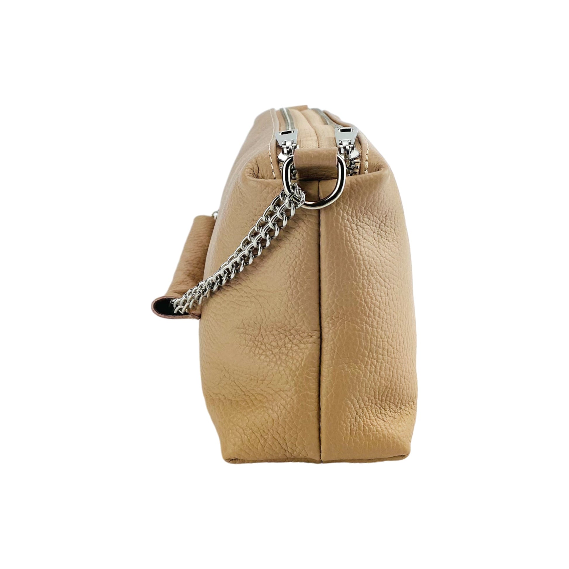 Women’s Handbag with Double Zipper in Genuine Leather – Made in Italy