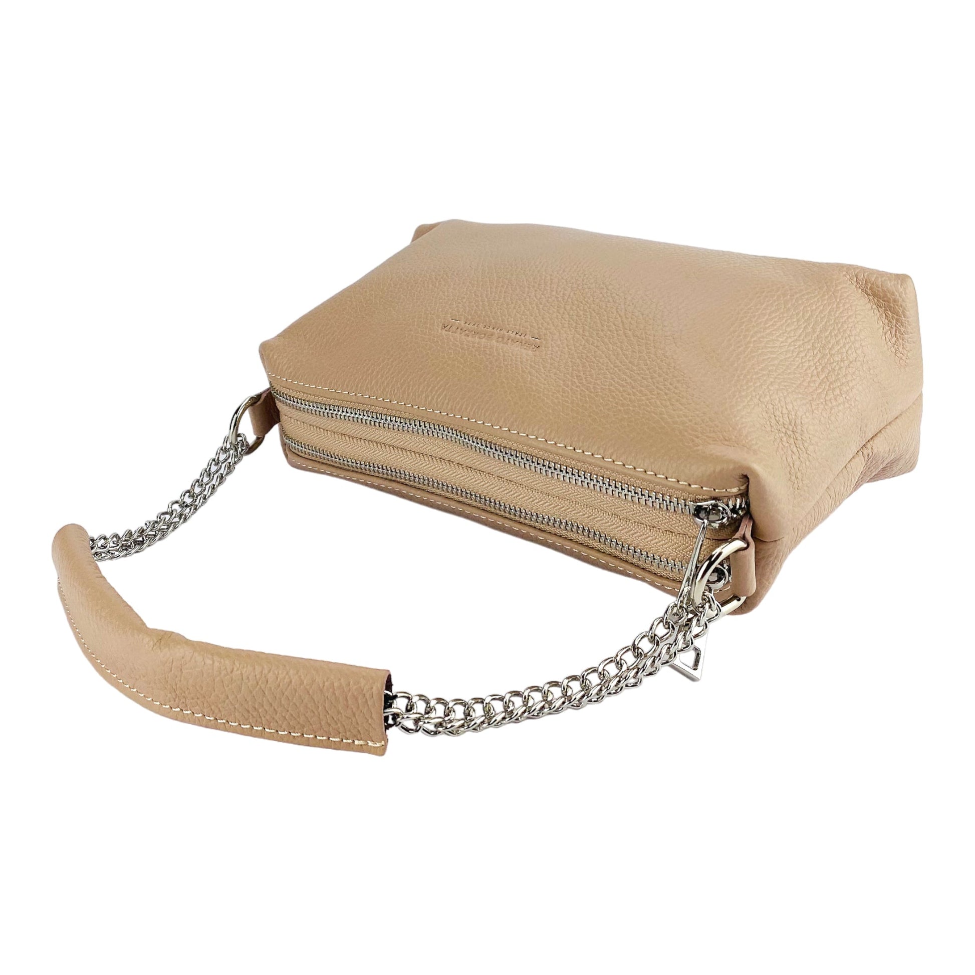 Women’s Handbag with Double Zipper in Genuine Leather – Made in Italy