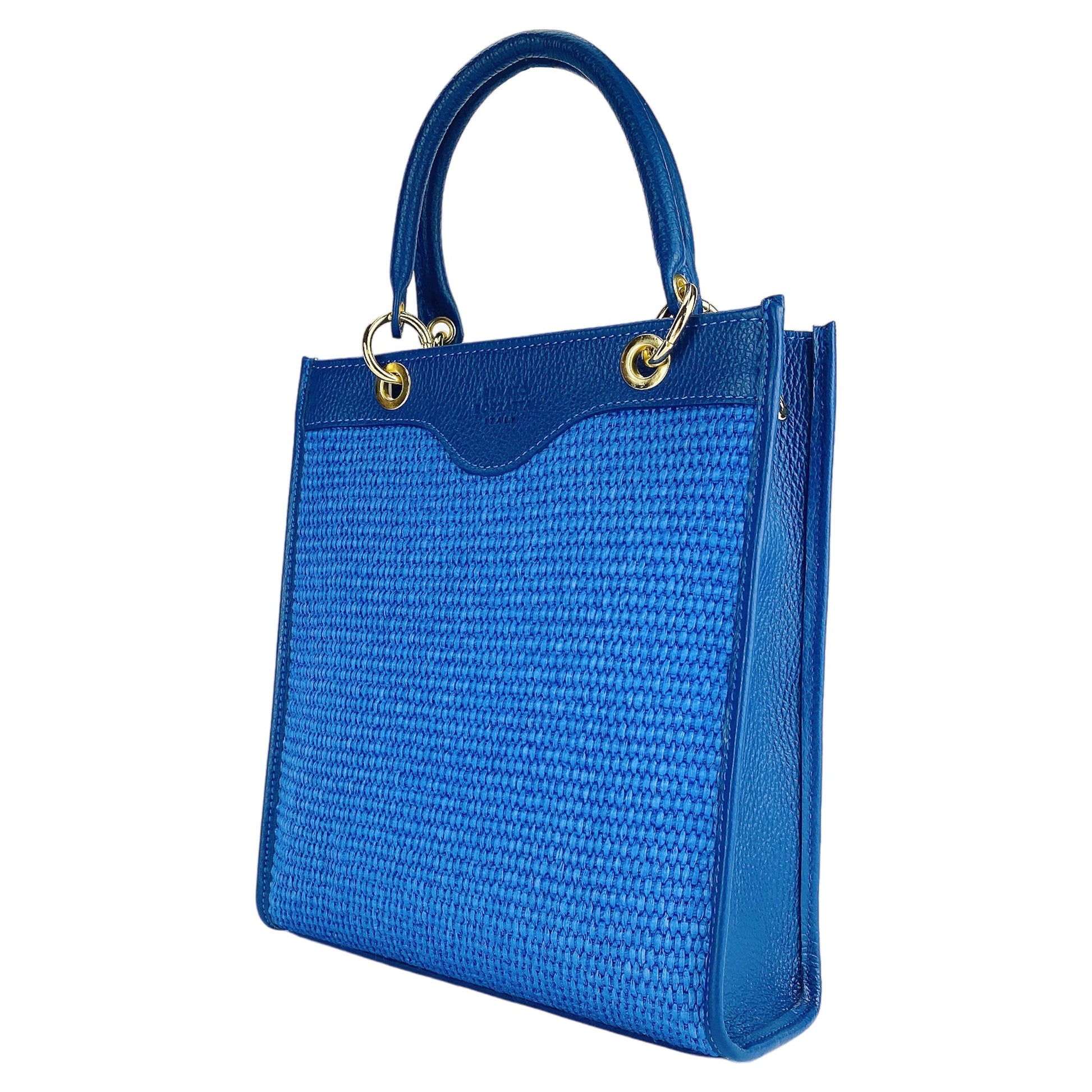 Women’s Vertical Handbag in Genuine Leather and Straw – Made in Italy