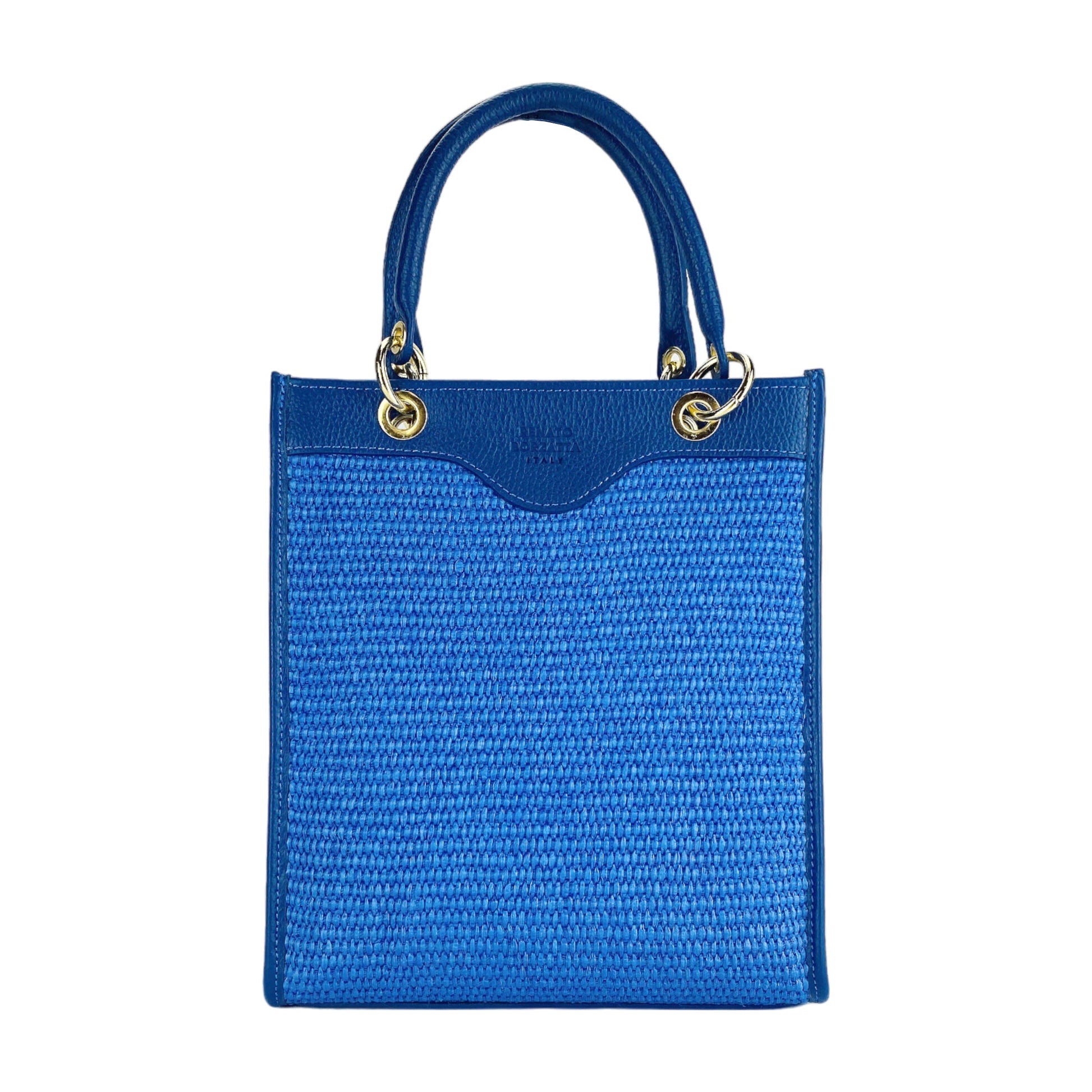 Women’s Vertical Handbag in Genuine Leather and Straw – Made in Italy