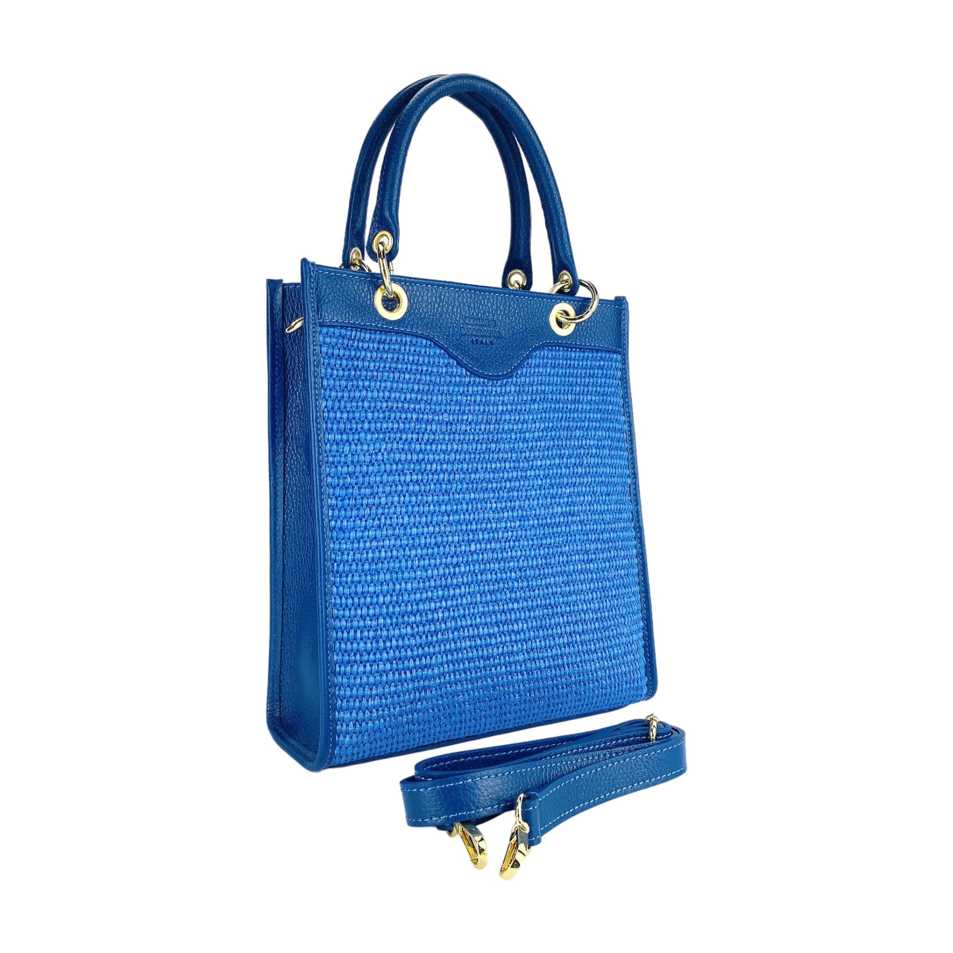 Women’s Vertical Handbag in Genuine Leather and Straw – Made in Italy
