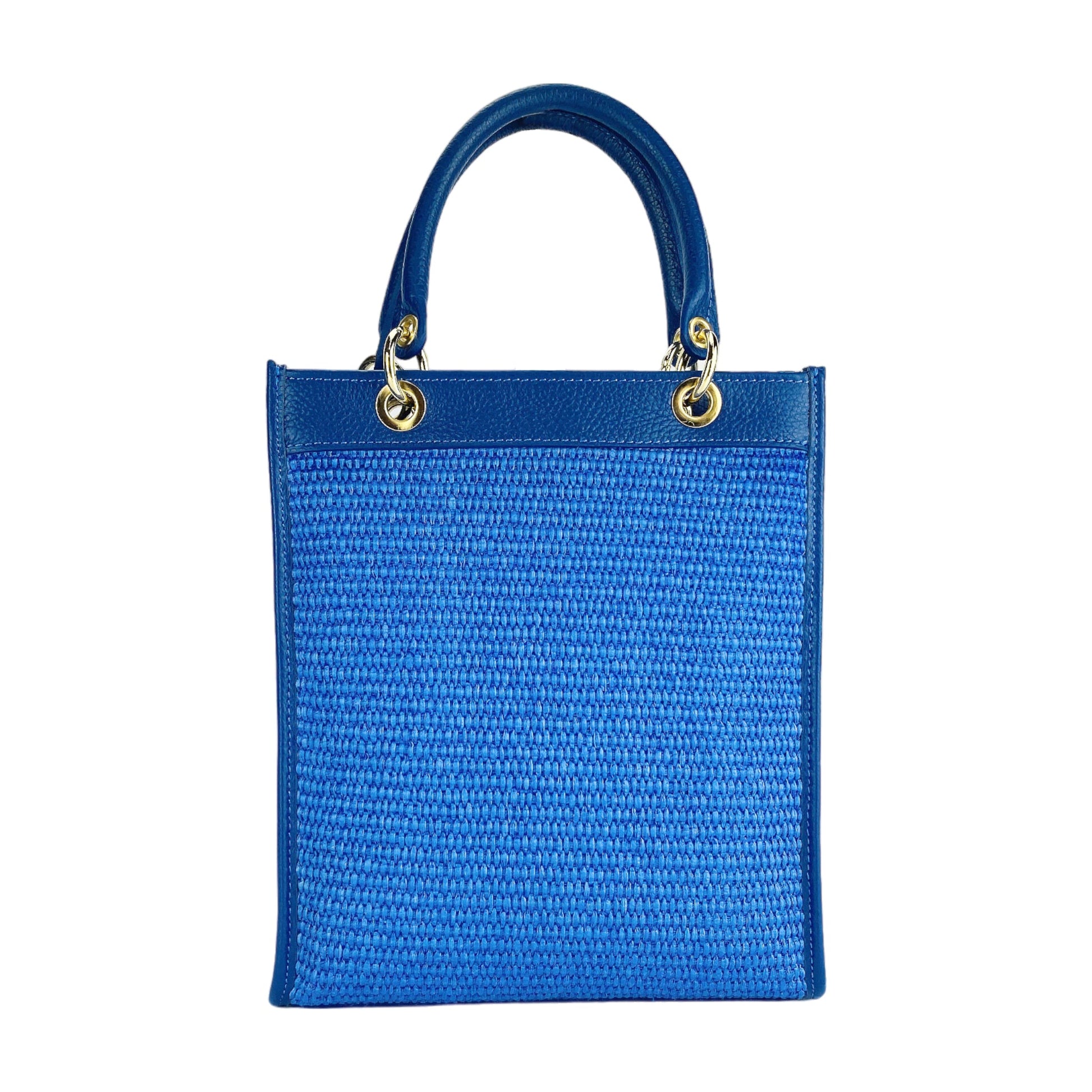 Women’s Vertical Handbag in Genuine Leather and Straw – Made in Italy