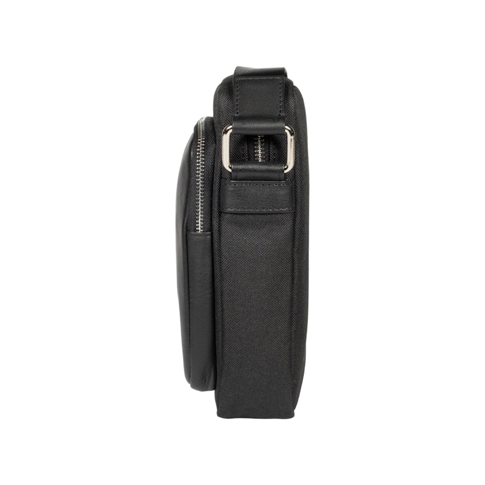 Shoulder Bag in Nylon/Genuine Leather with Light Grain