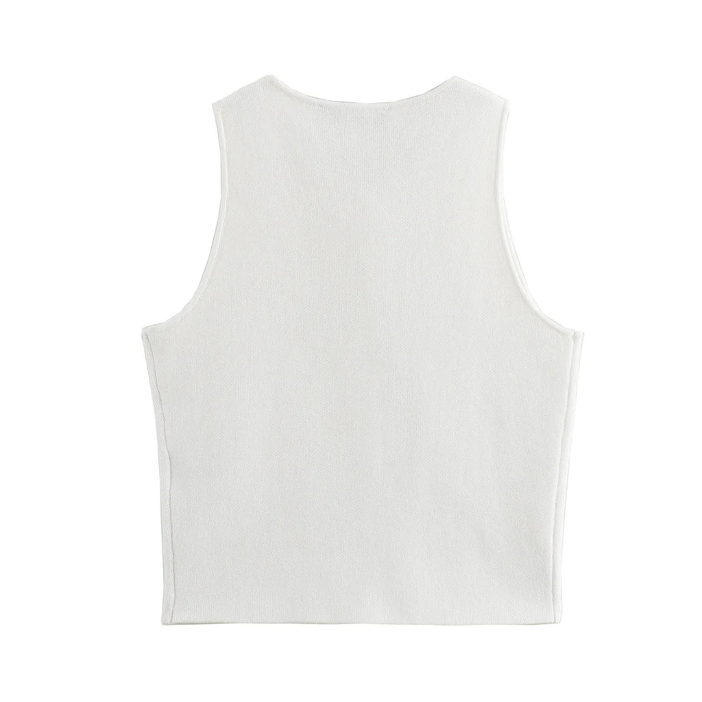 TRAF White Knit Crop Top Women Button Short Tops Woman 2024 Summer