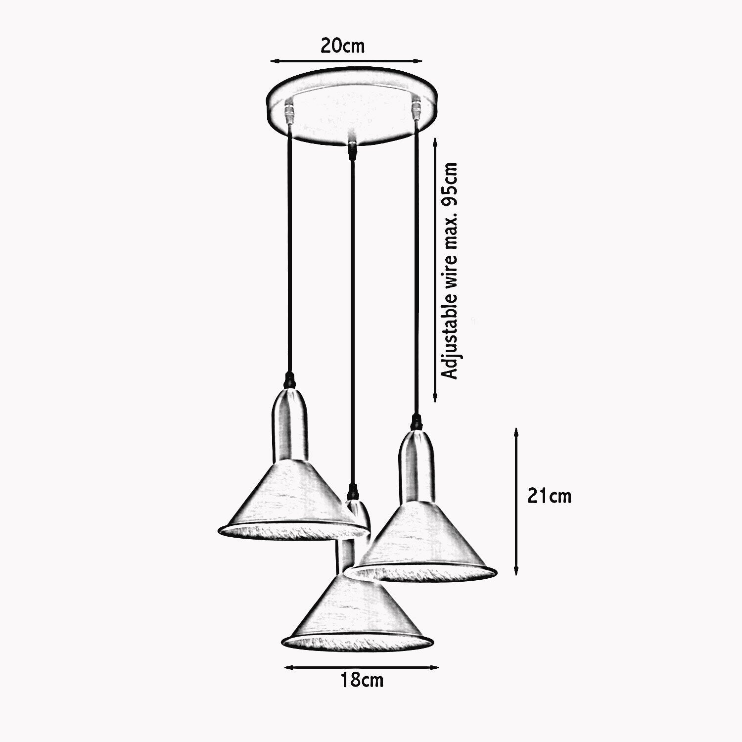 Brushed Copper 3 Point Multi Drop Outlet Ceiling Light~1584