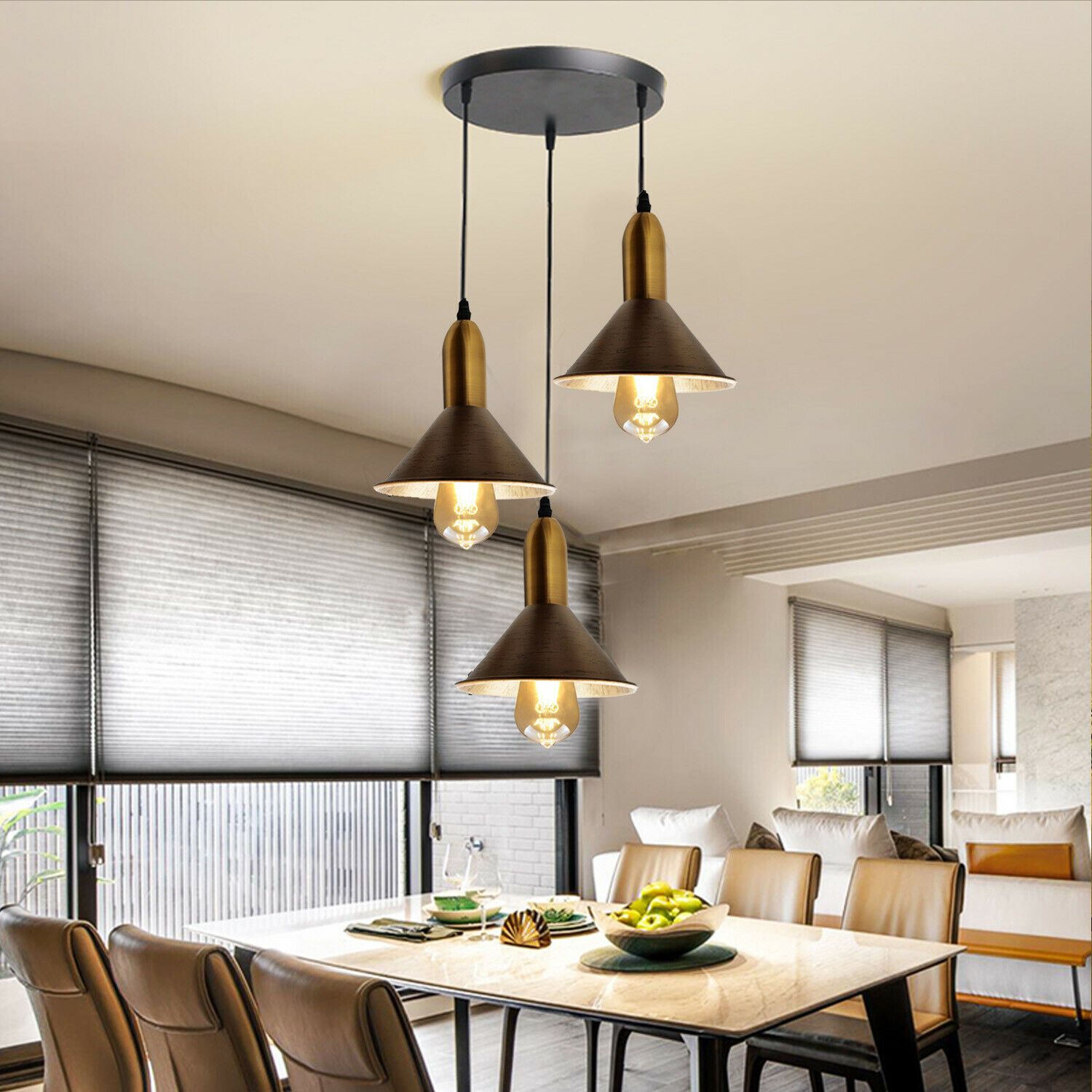 Brushed Copper 3 Point Multi Drop Outlet Ceiling Light~1584
