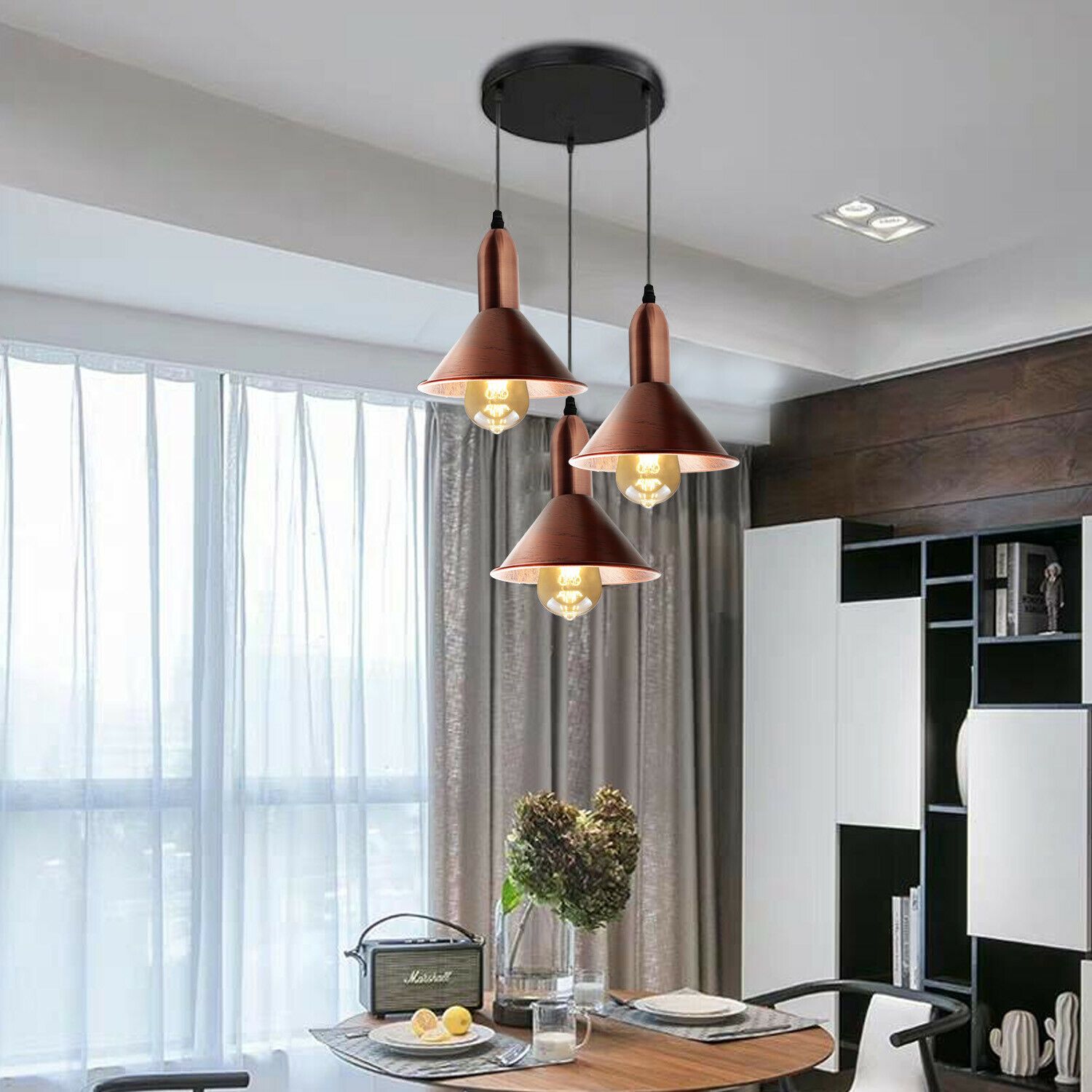 Retro Style 3 Way Rustic Red Metal Pendant Ceiling Light Fitting~1582