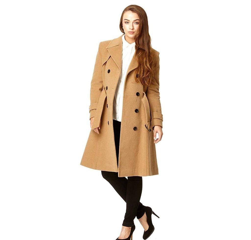 Wool Blend Double Breasted Coat